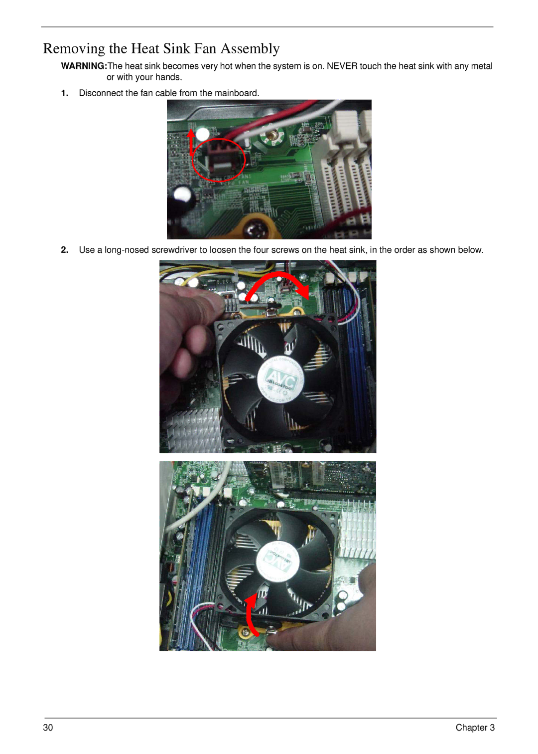 Acer M5400(G) manual Removing the Heat Sink Fan Assembly 