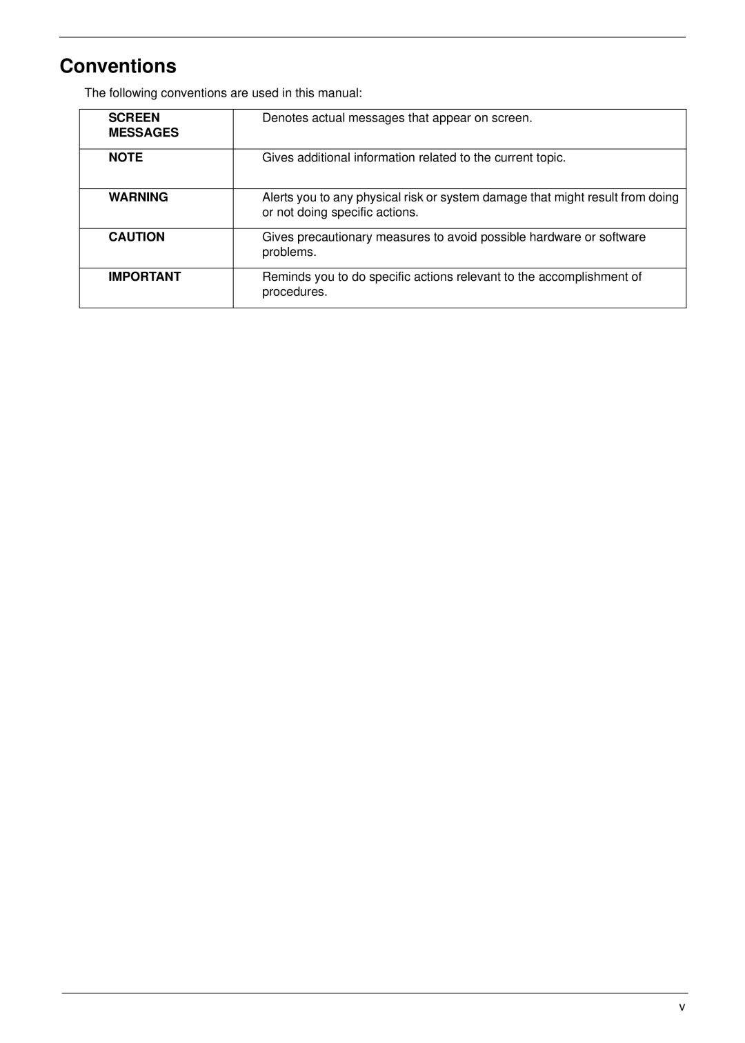 Acer M5400(G) manual Conventions 