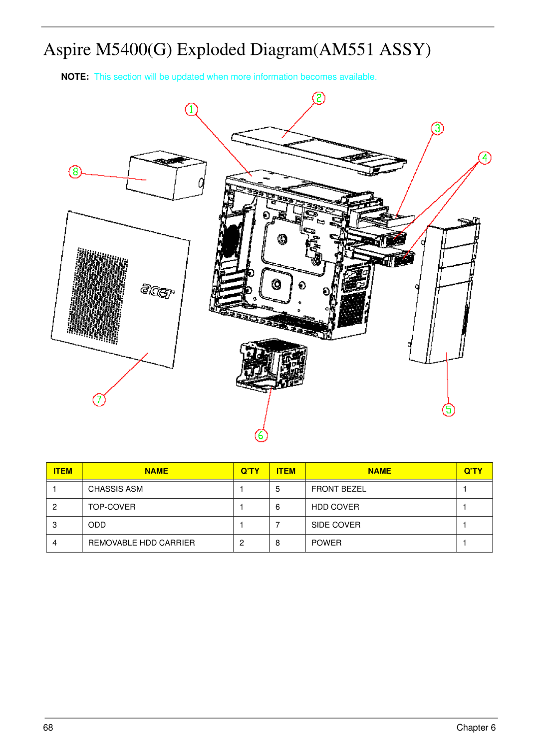 Acer M5400(G) manual Aspire M5400G Exploded DiagramAM551 Assy, Name ’TY 