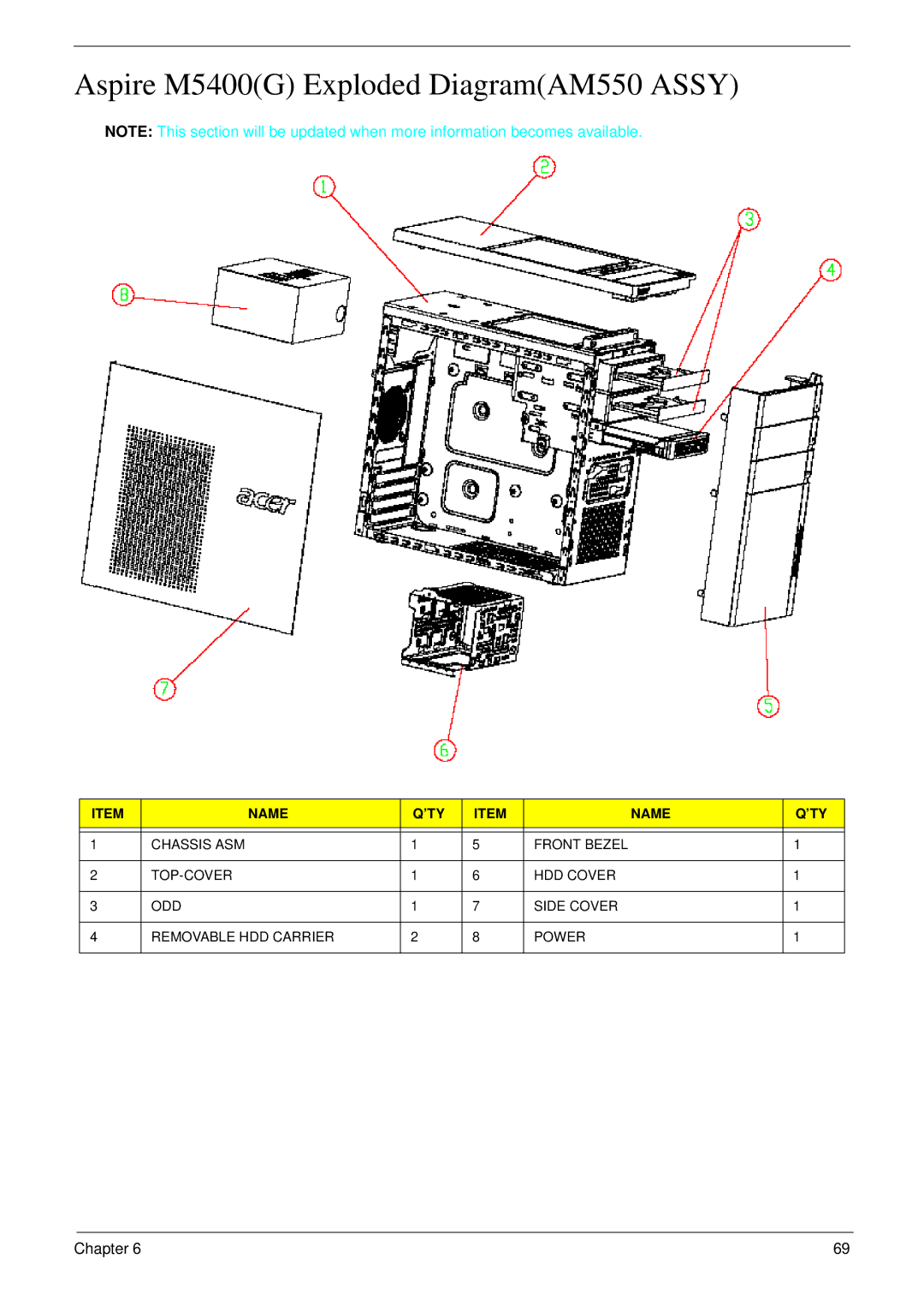 Acer M5400(G) manual Aspire M5400G Exploded DiagramAM550 Assy 