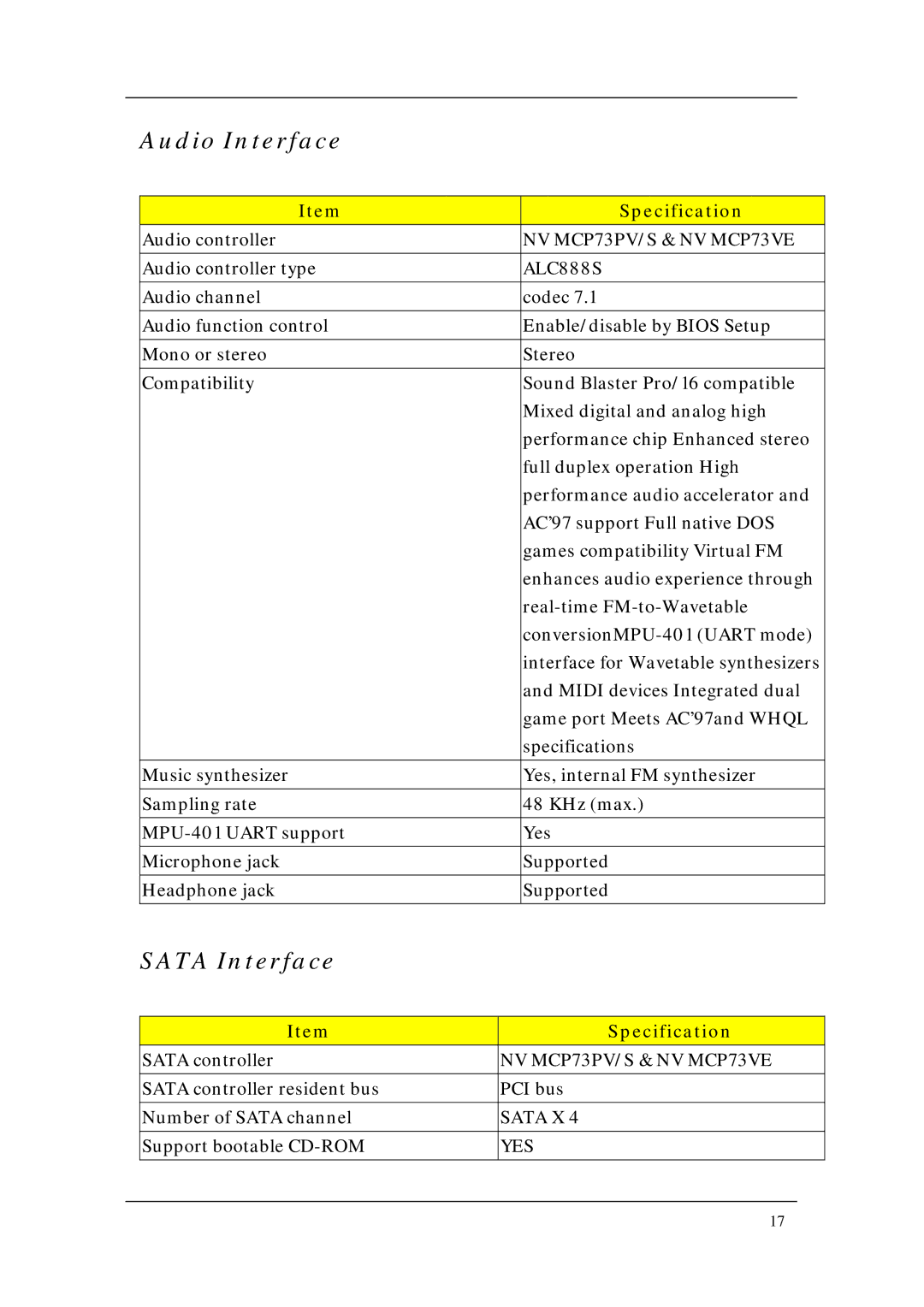 Acer M1640, M5640 manual Audio Interface, Sata Interface, ALC888S, Sata X 