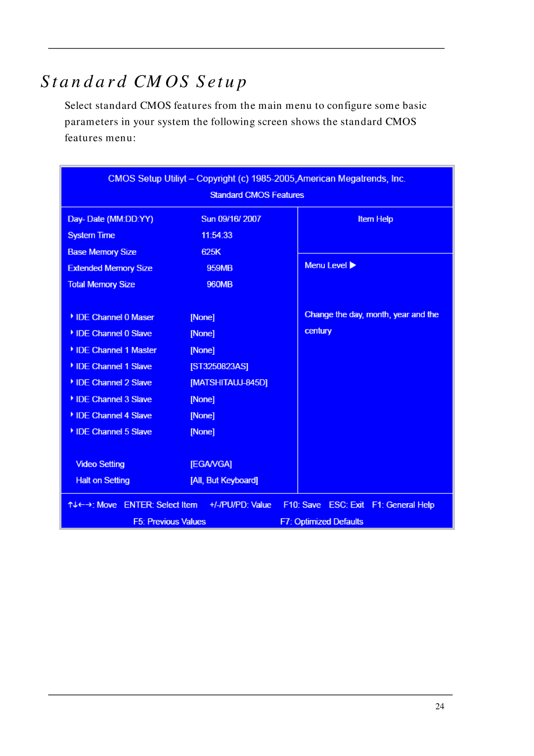 Acer M5640, M1640 manual Standard Cmos Setup 