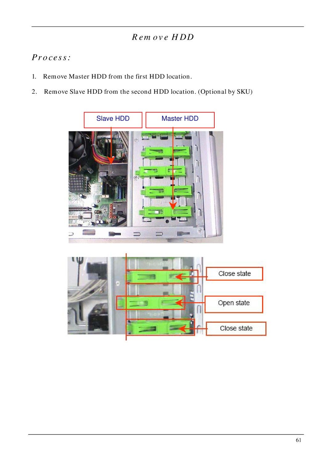 Acer M1640, M5640 manual Remove HDD Process 