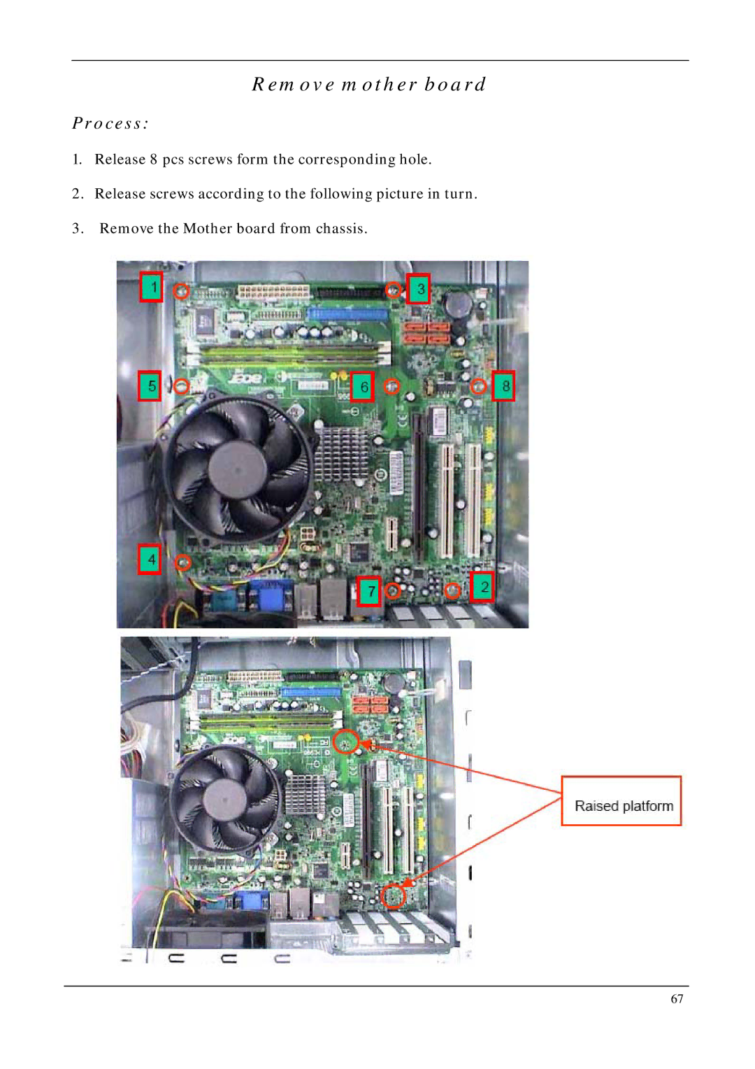 Acer M1640, M5640 manual Remove mother board 