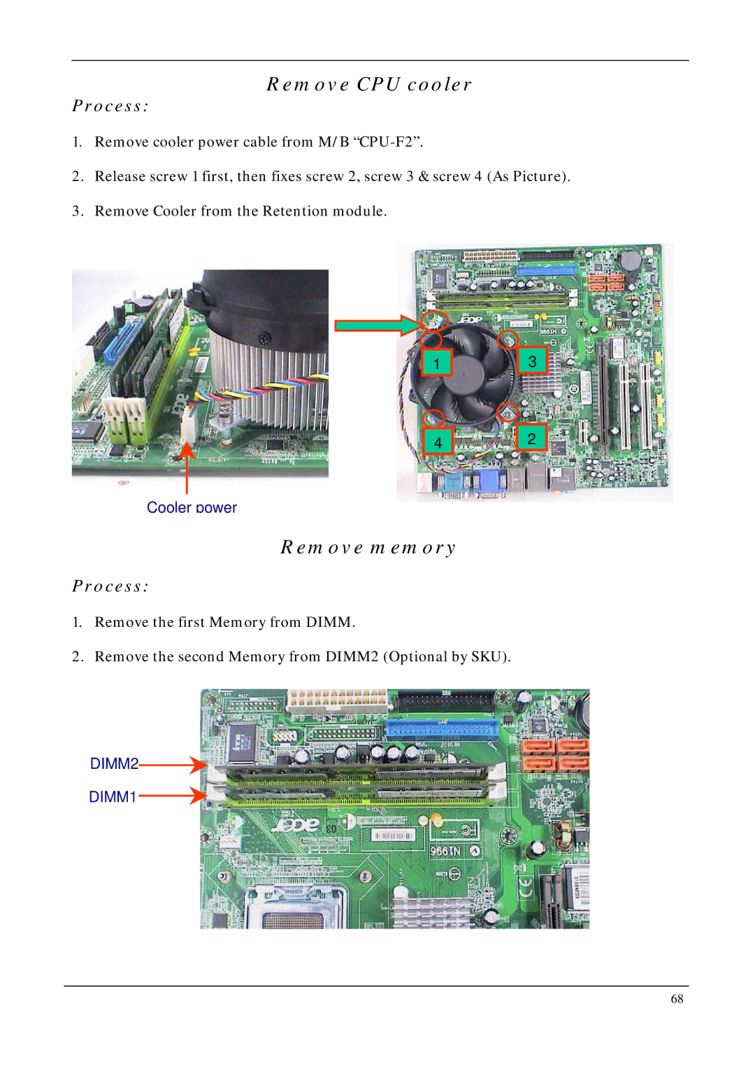 Acer M5640, M1640 manual Remove CPU cooler, Remove memory 