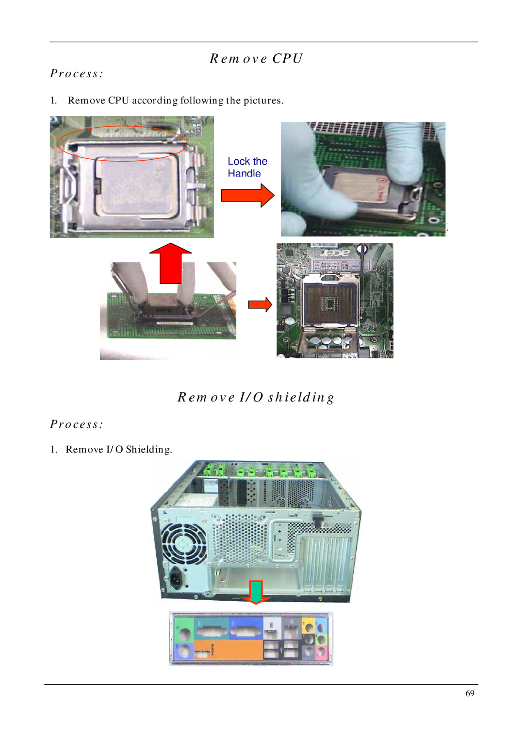 Acer M1640, M5640 manual Remove CPU, Remove I/O shielding 