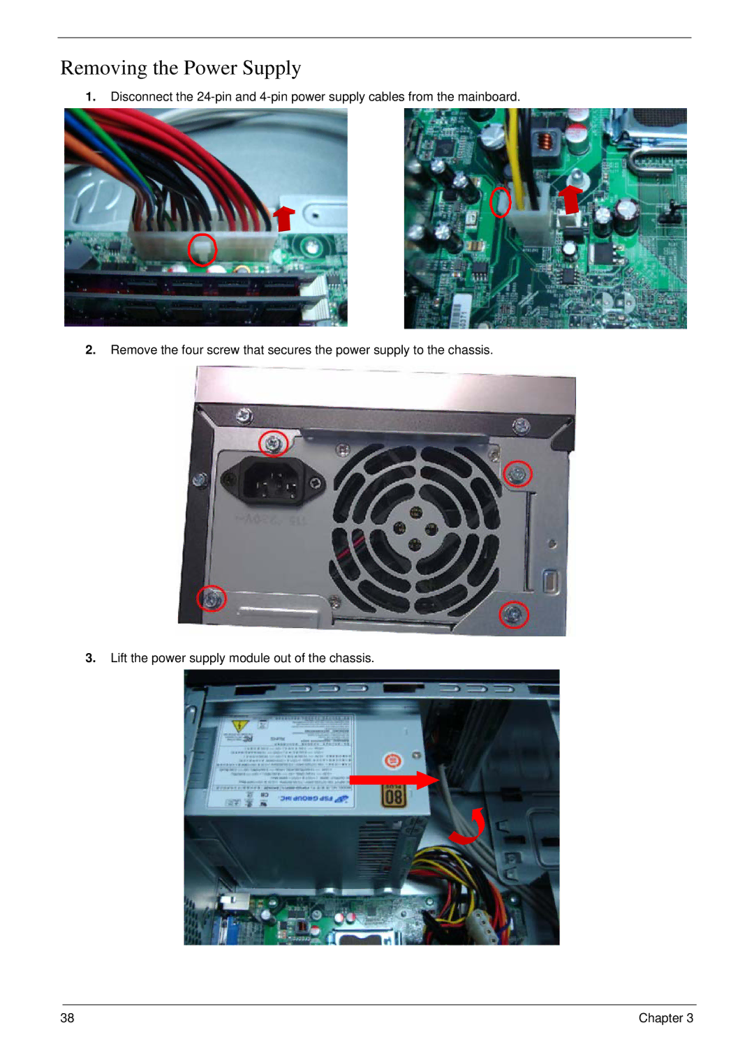 Acer M5802(G) manual Removing the Power Supply 