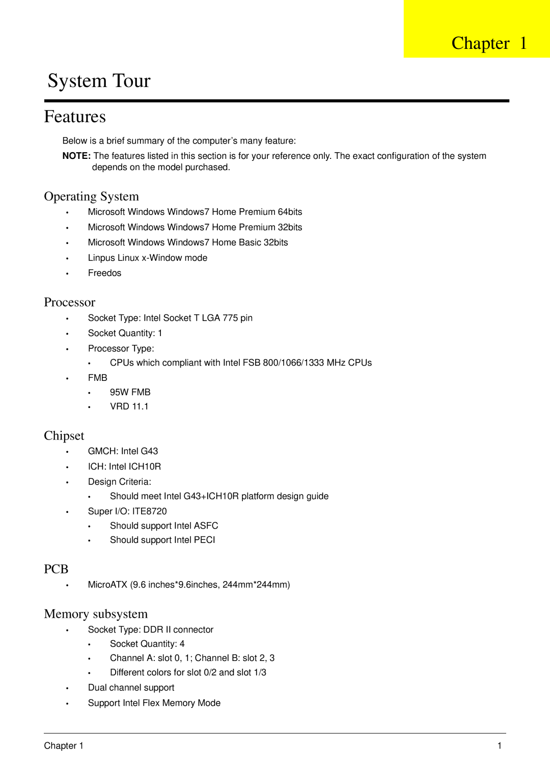 Acer M5802(G) manual Chapter, Features 