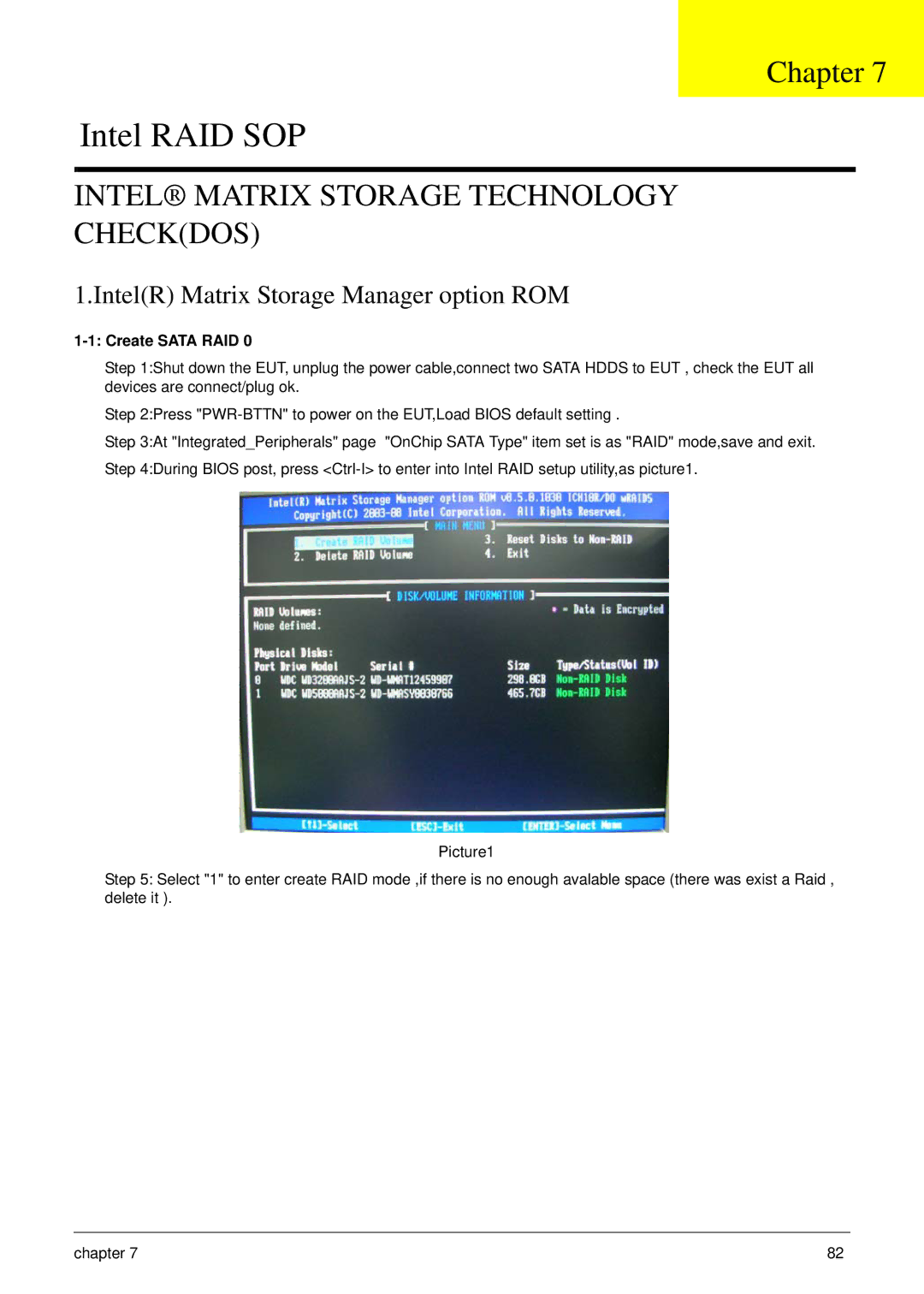 Acer M5802(G) manual IntelR Matrix Storage Manager option ROM, Create Sata RAID 