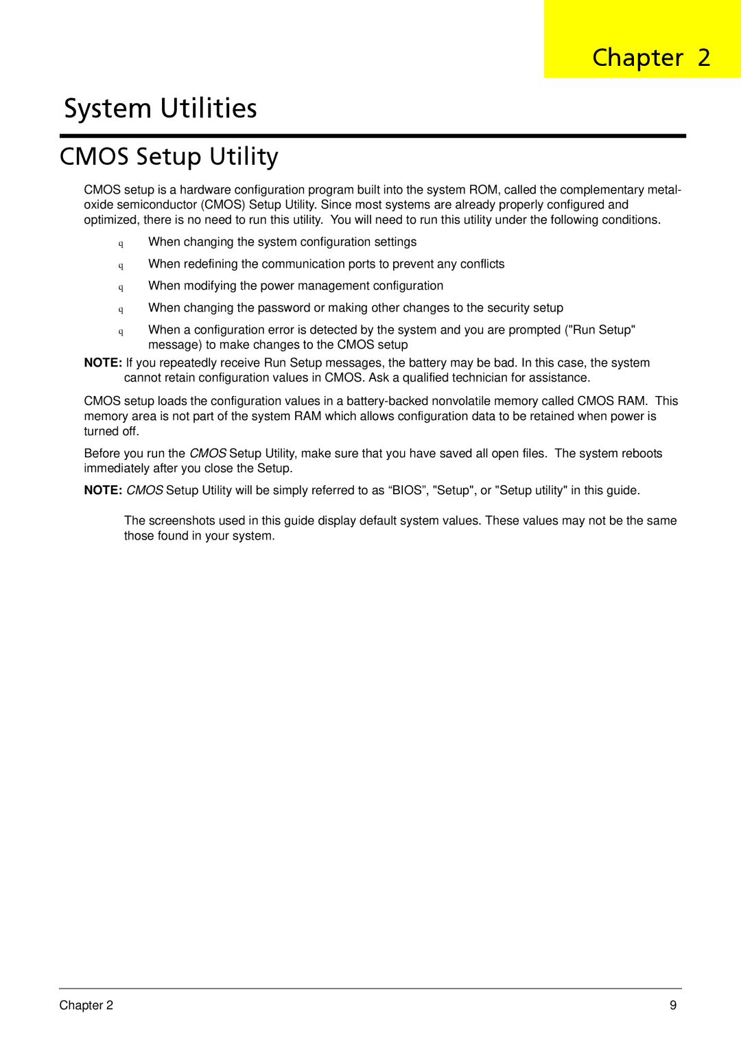 Acer M5810 manual System Utilities, Cmos Setup Utility 