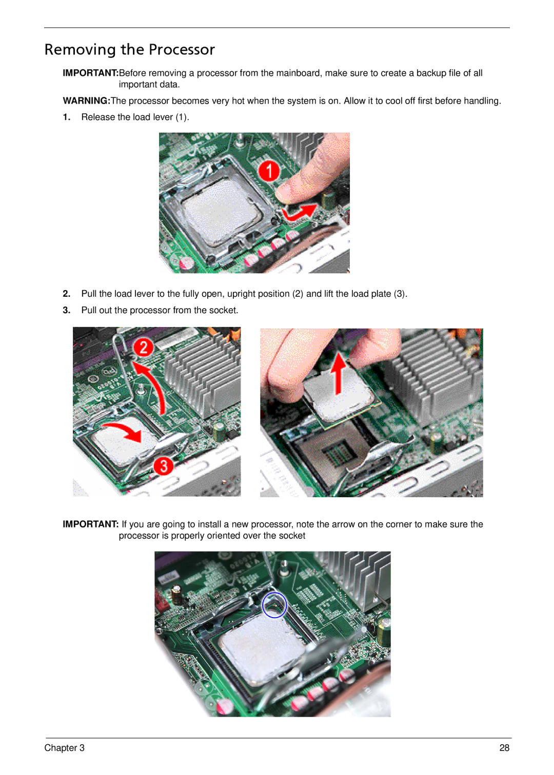 Acer M5810 manual Removing the Processor 