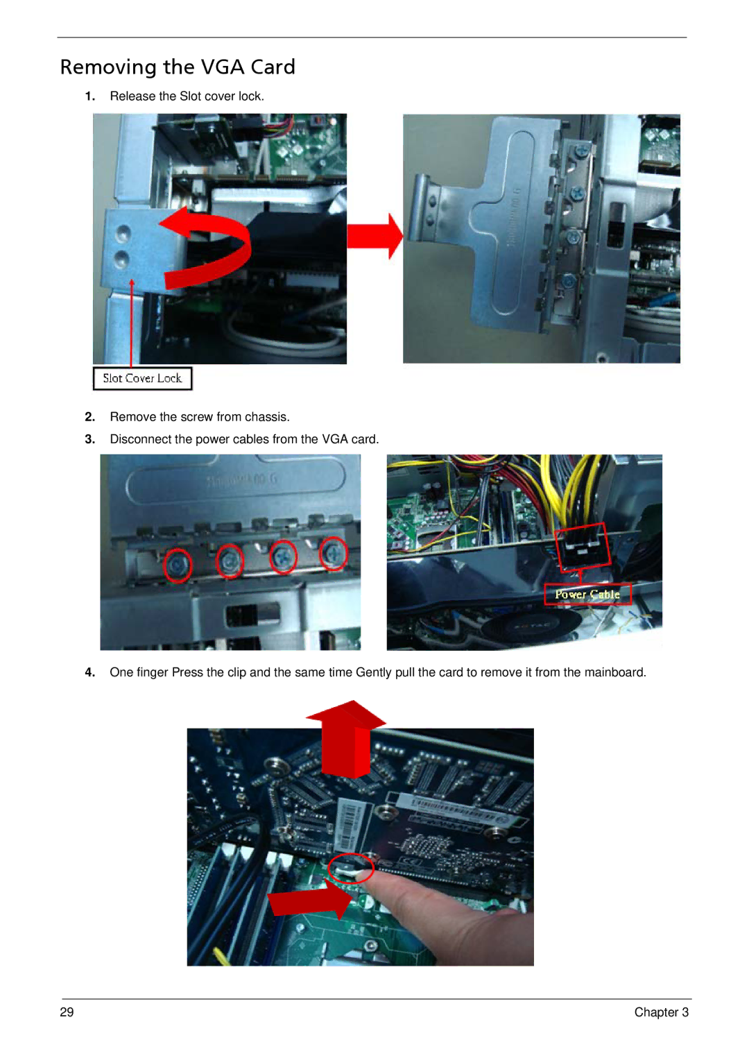 Acer M5810 manual Removing the VGA Card 