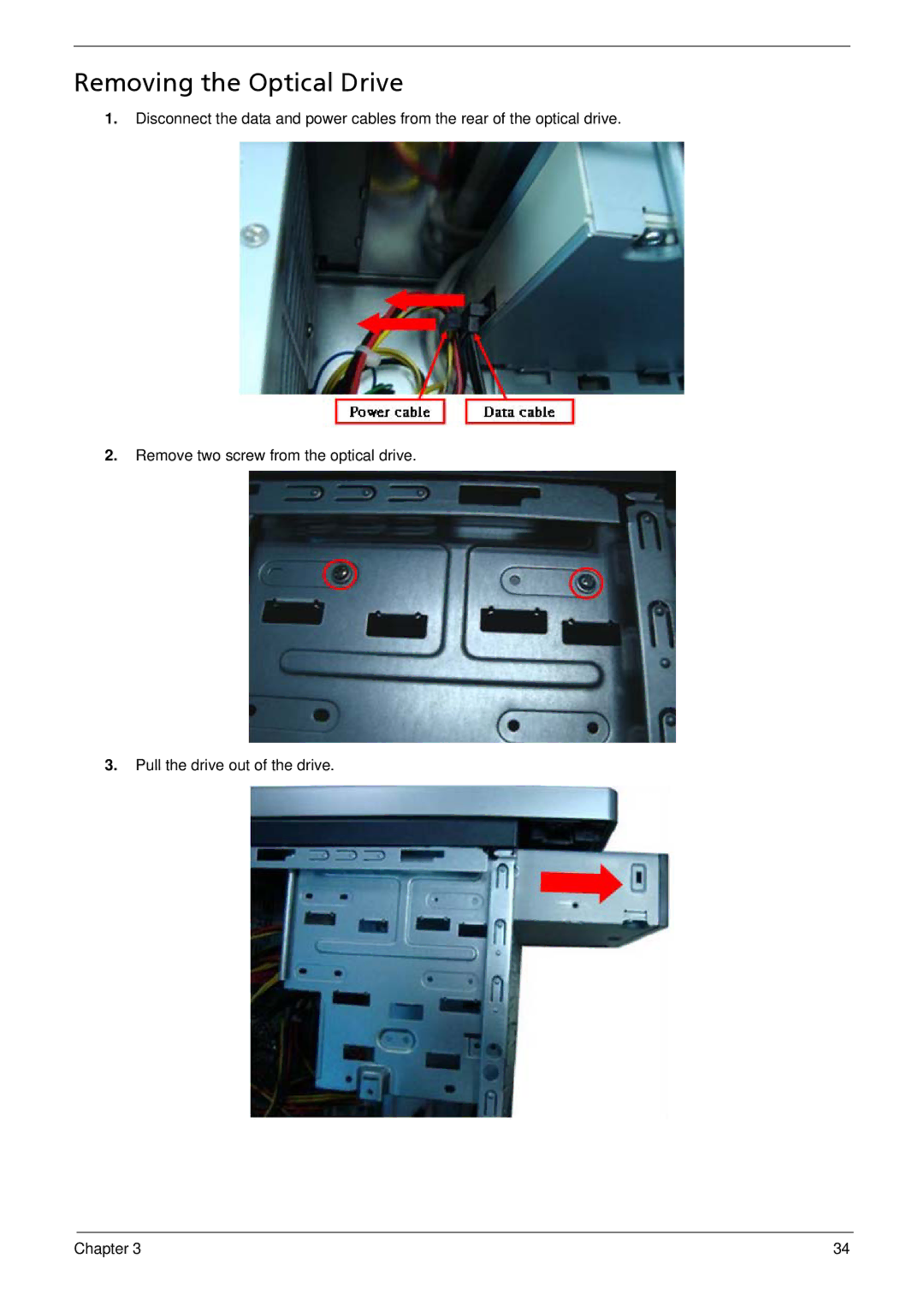 Acer M5810 manual Removing the Optical Drive 