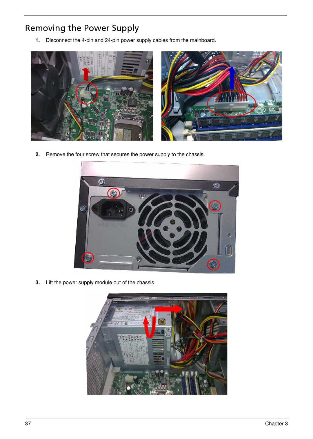 Acer M5810 manual Removing the Power Supply 