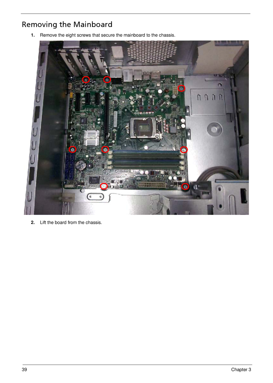 Acer M5810 manual Removing the Mainboard 