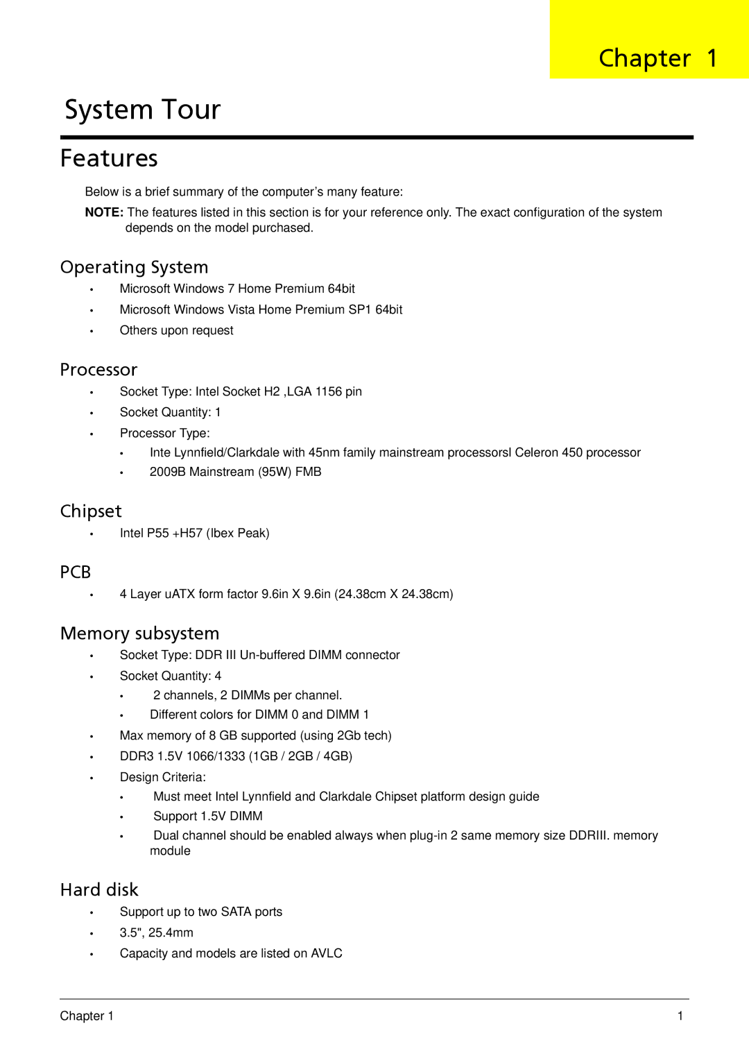 Acer M5810 manual Chapter, Features 