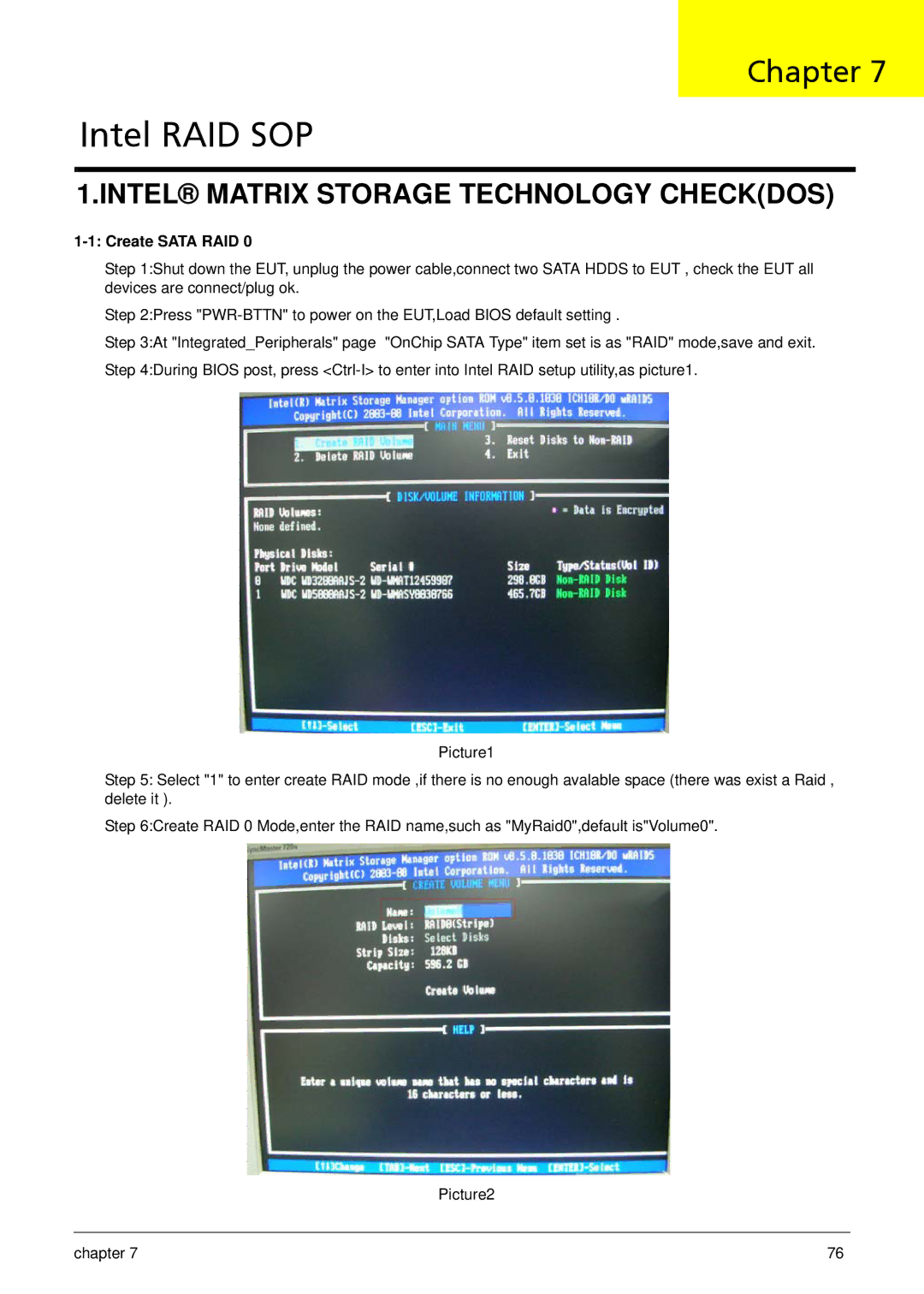 Acer M5810 manual Intel RAID SOP, Create Sata RAID 