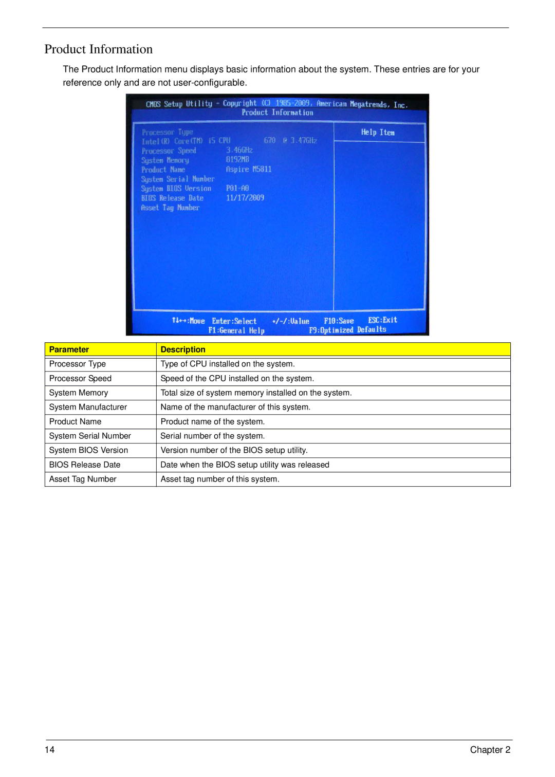 Acer M5811 manual Product Information 