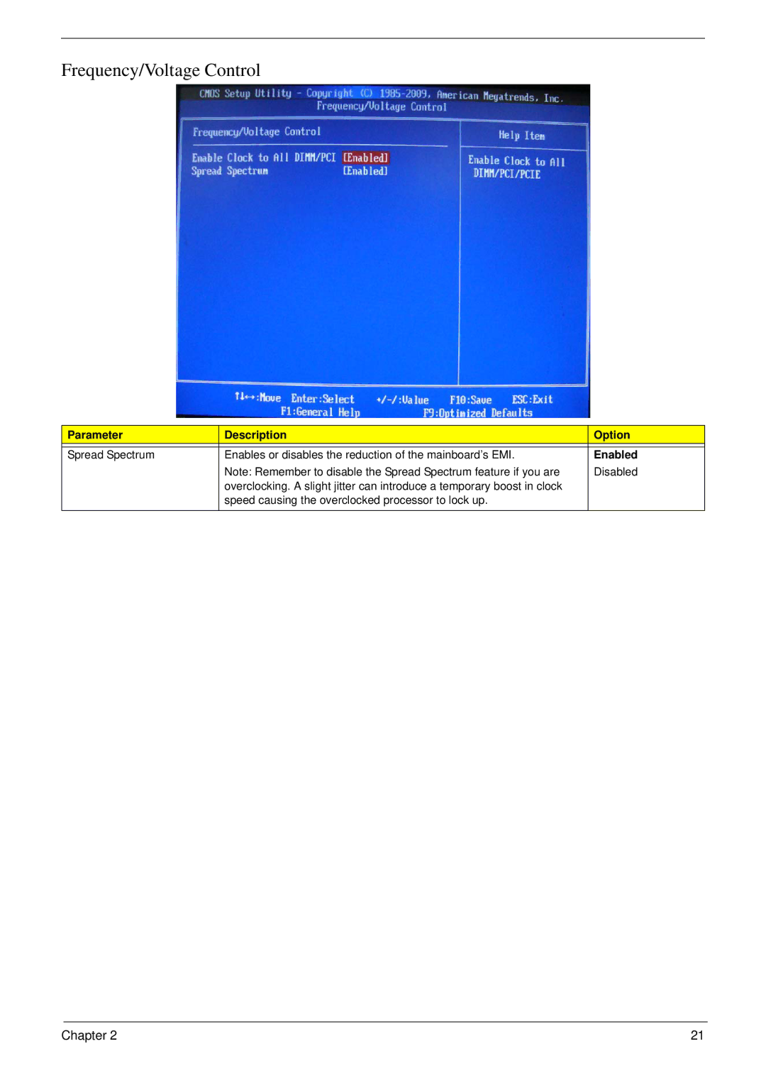 Acer M5811 manual Frequency/Voltage Control 