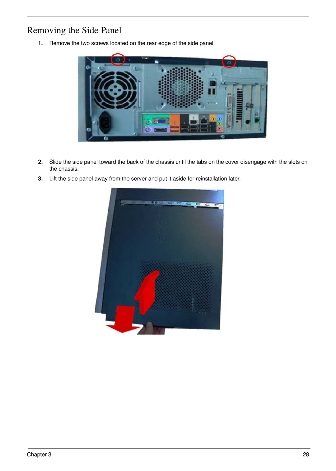 Acer M5811 manual Removing the Side Panel 