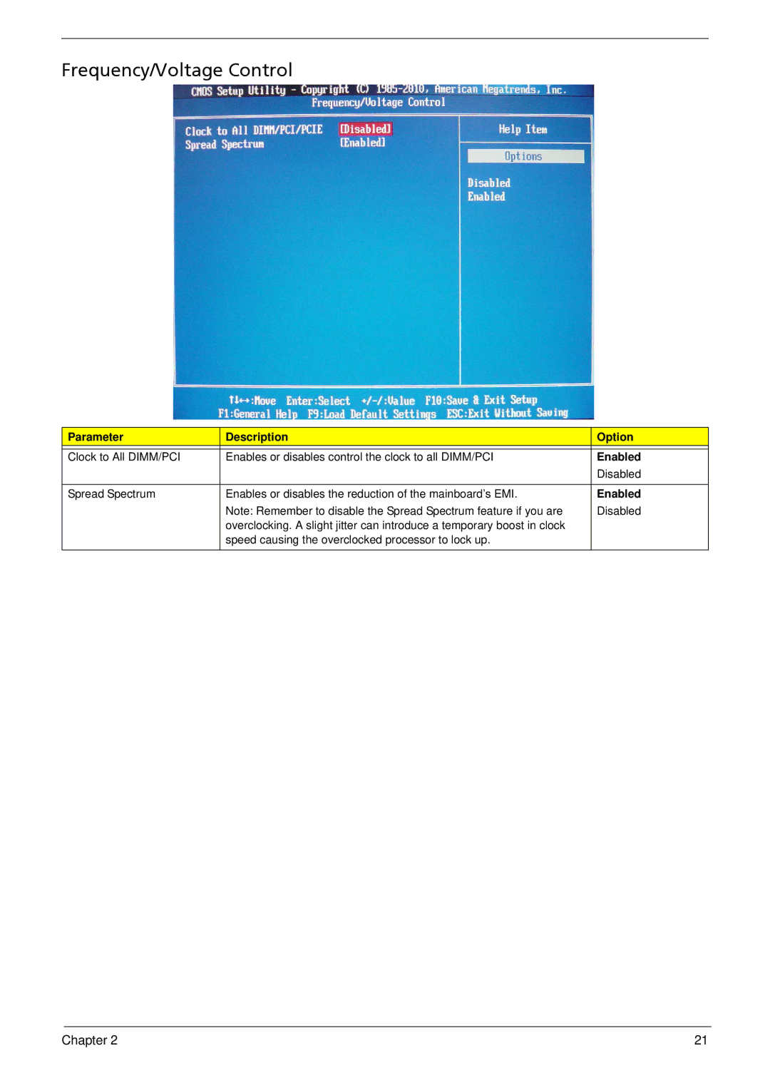 Acer M5910(G) manual Frequency/Voltage Control 