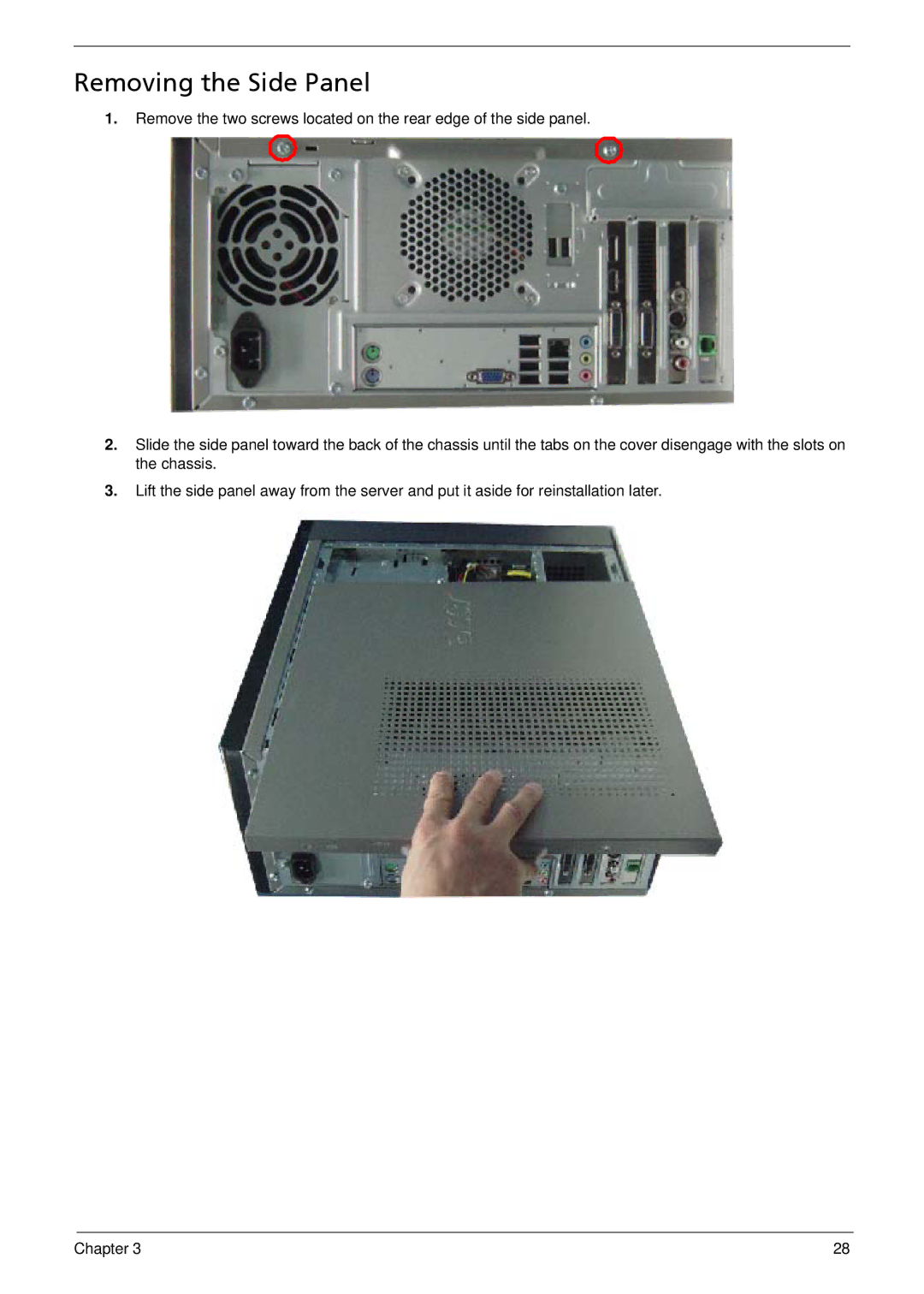 Acer M5910(G) manual Removing the Side Panel 