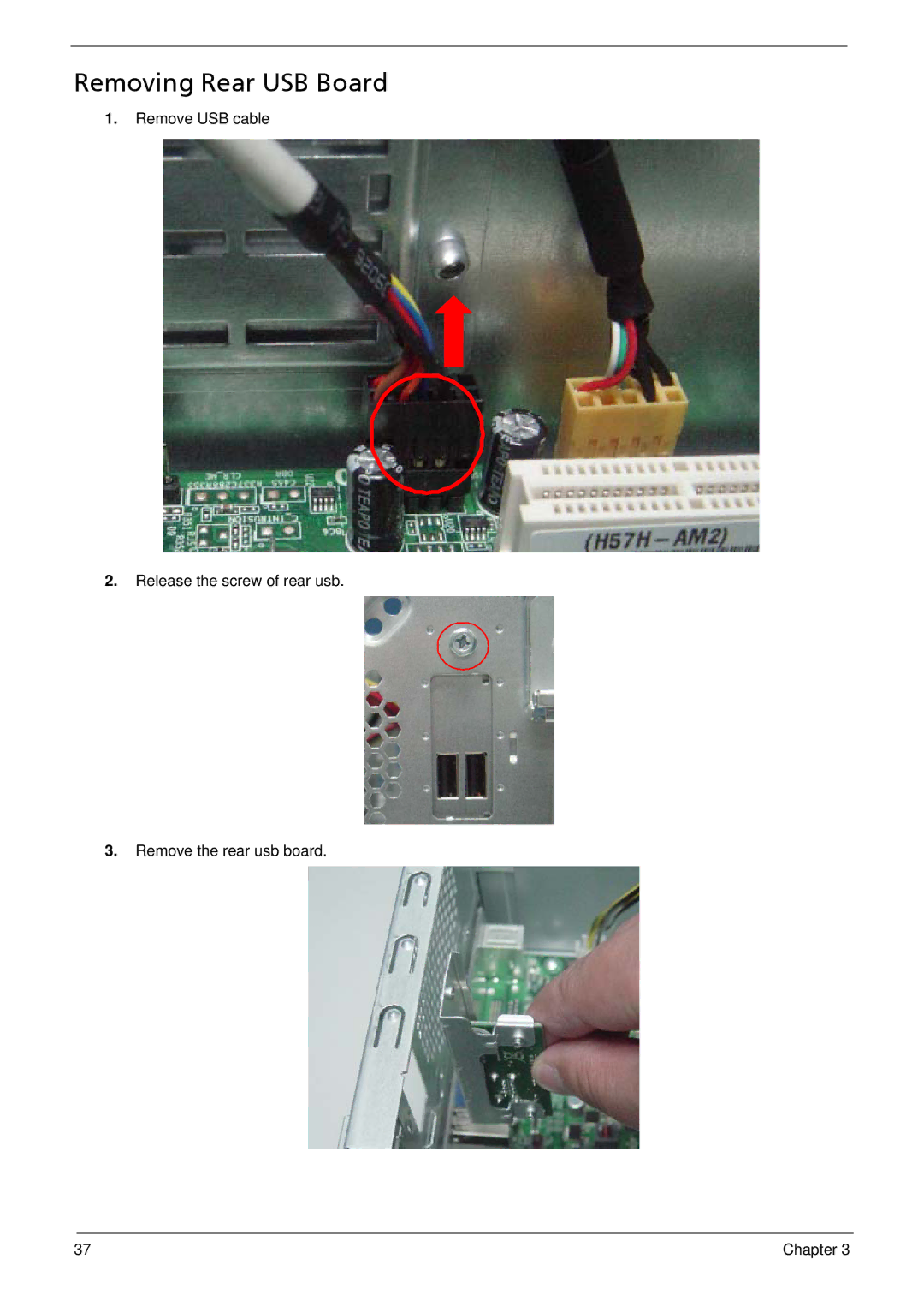 Acer M5910(G) manual Removing Rear USB Board 