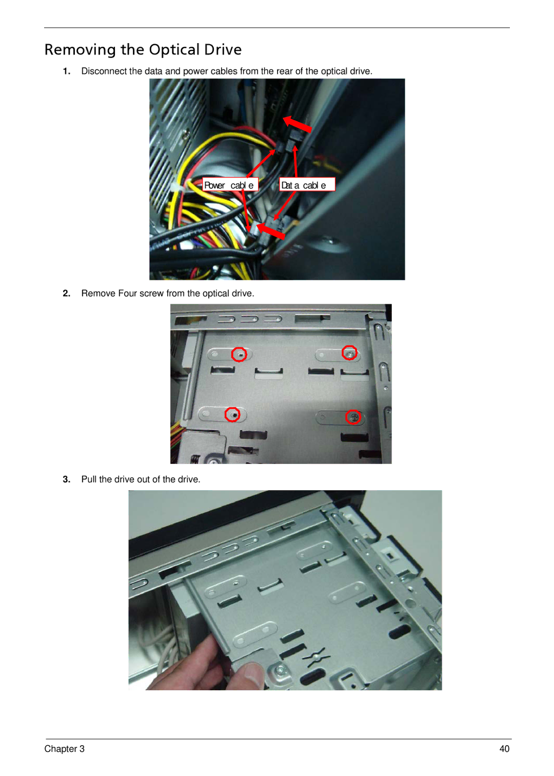 Acer M5910(G) manual Removing the Optical Drive 