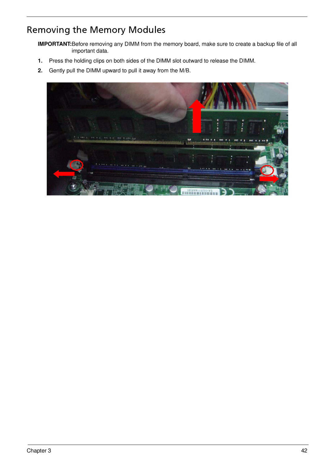 Acer M5910(G) manual Removing the Memory Modules 