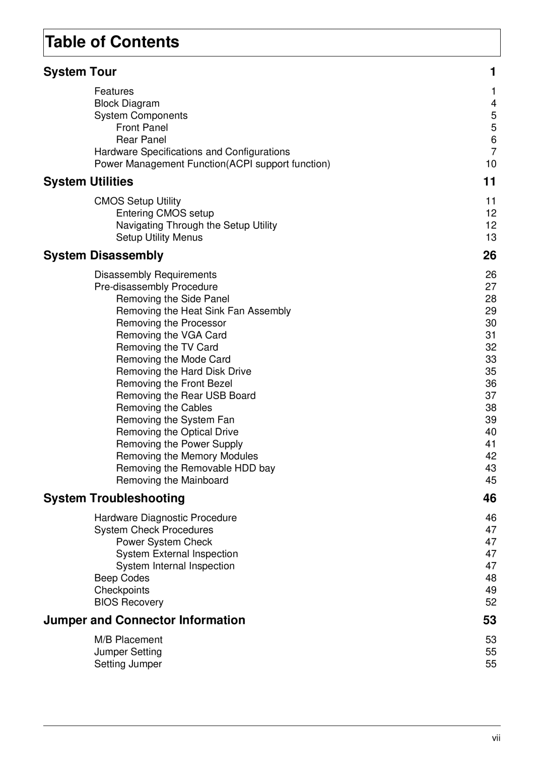 Acer M5910(G) manual Table of Contents 