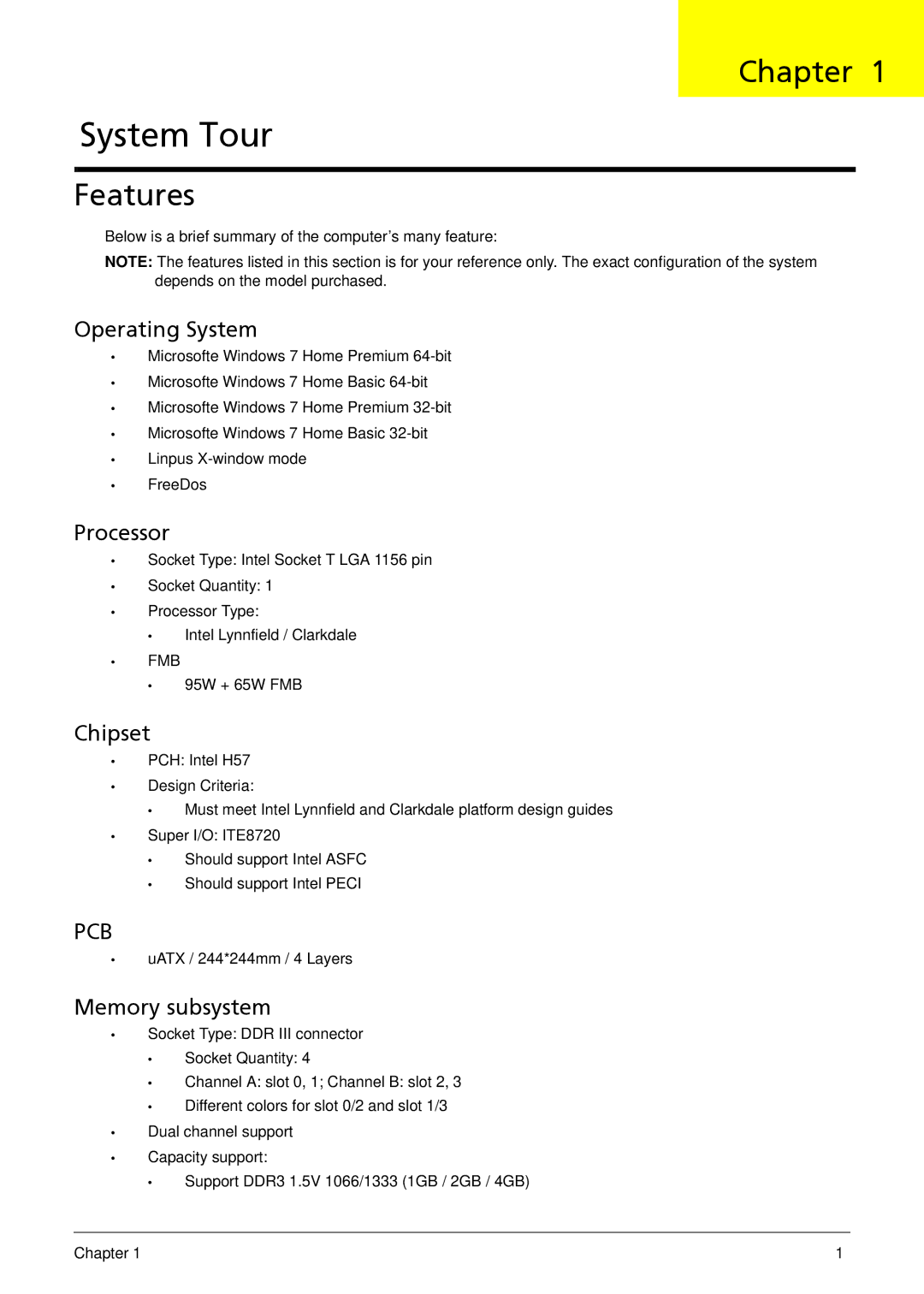 Acer M5910(G) manual Chapter, Features 