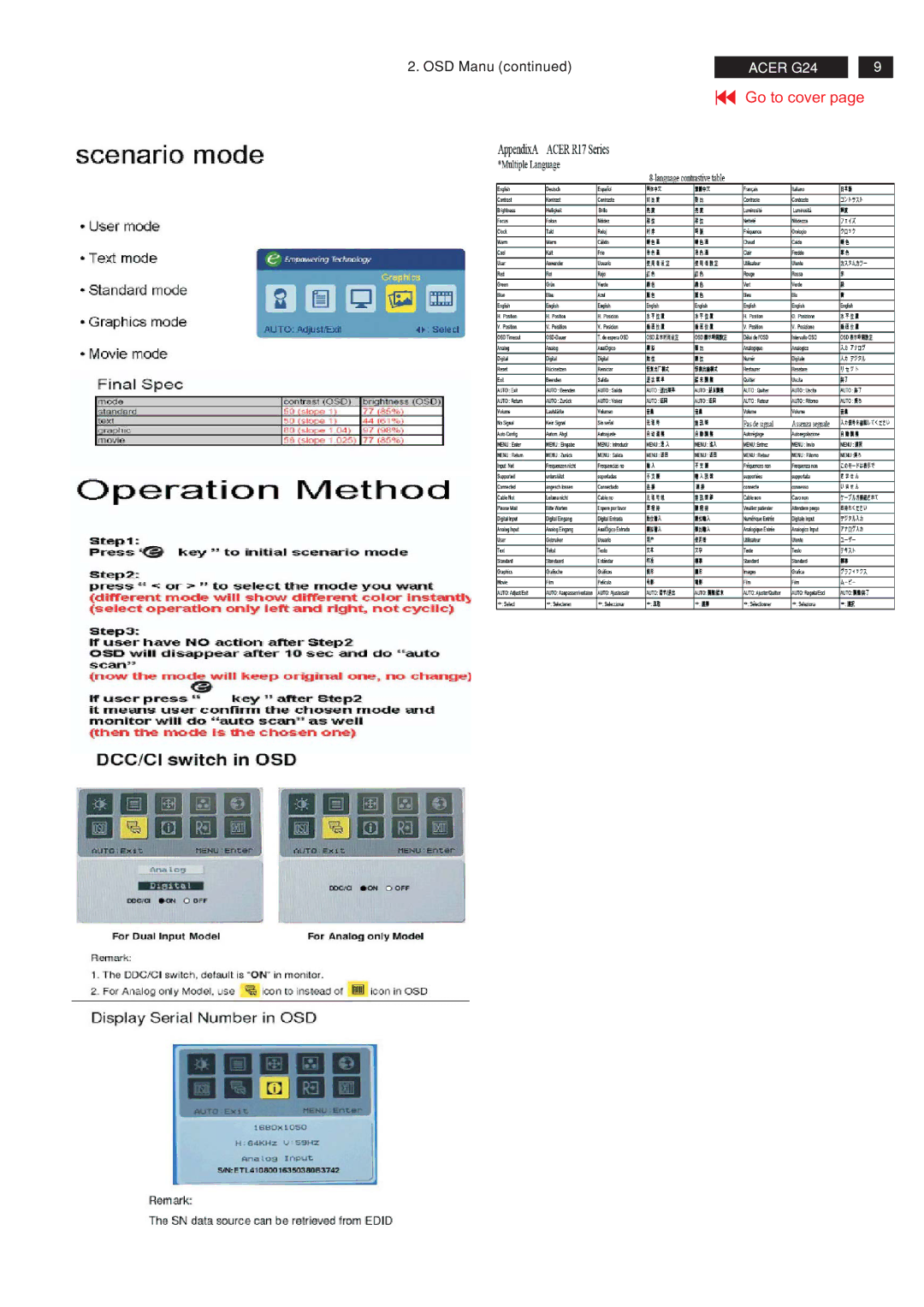 Acer MB243WABNS service manual OSD Manu 