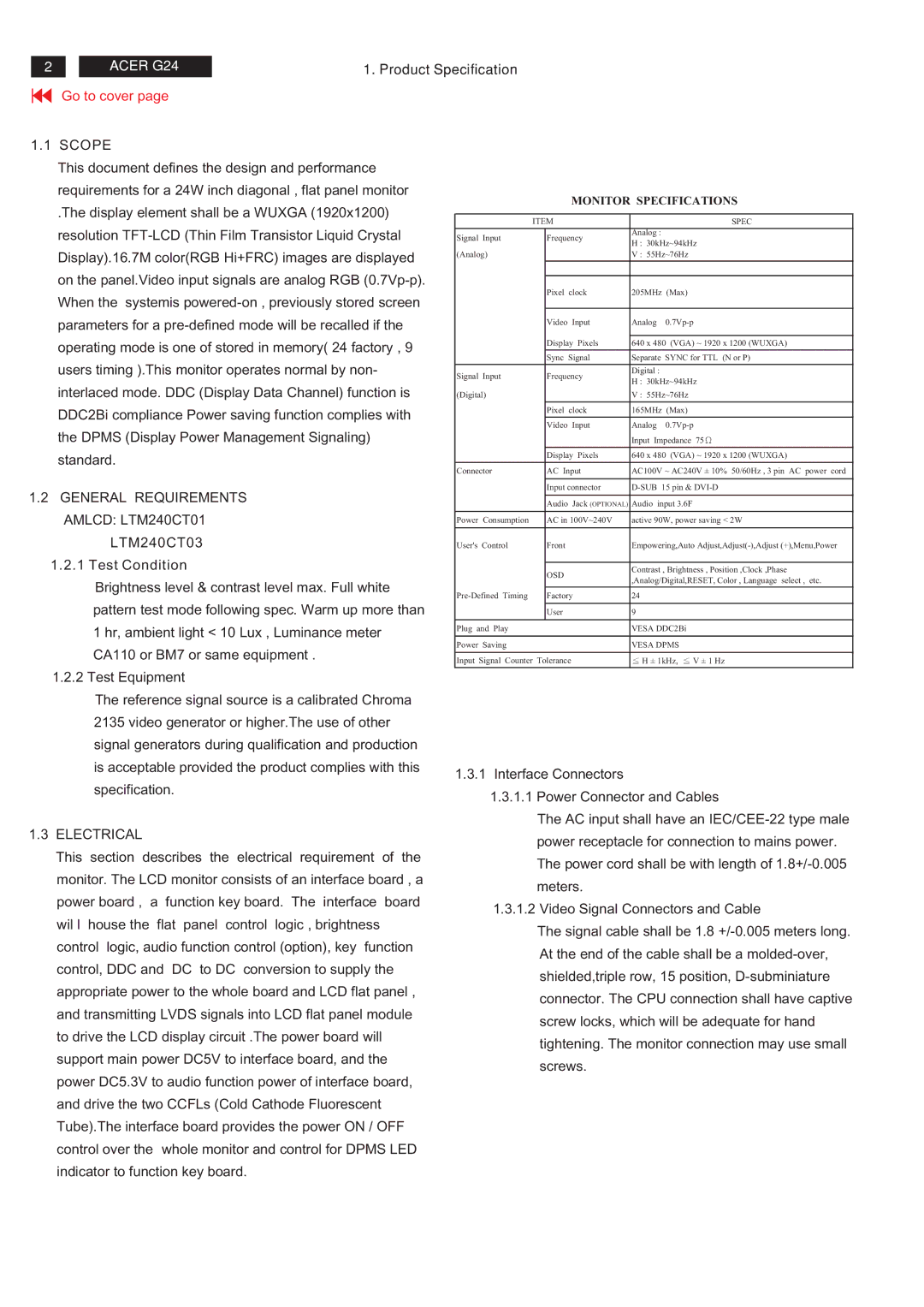 Acer MB243WABNS service manual Scope 