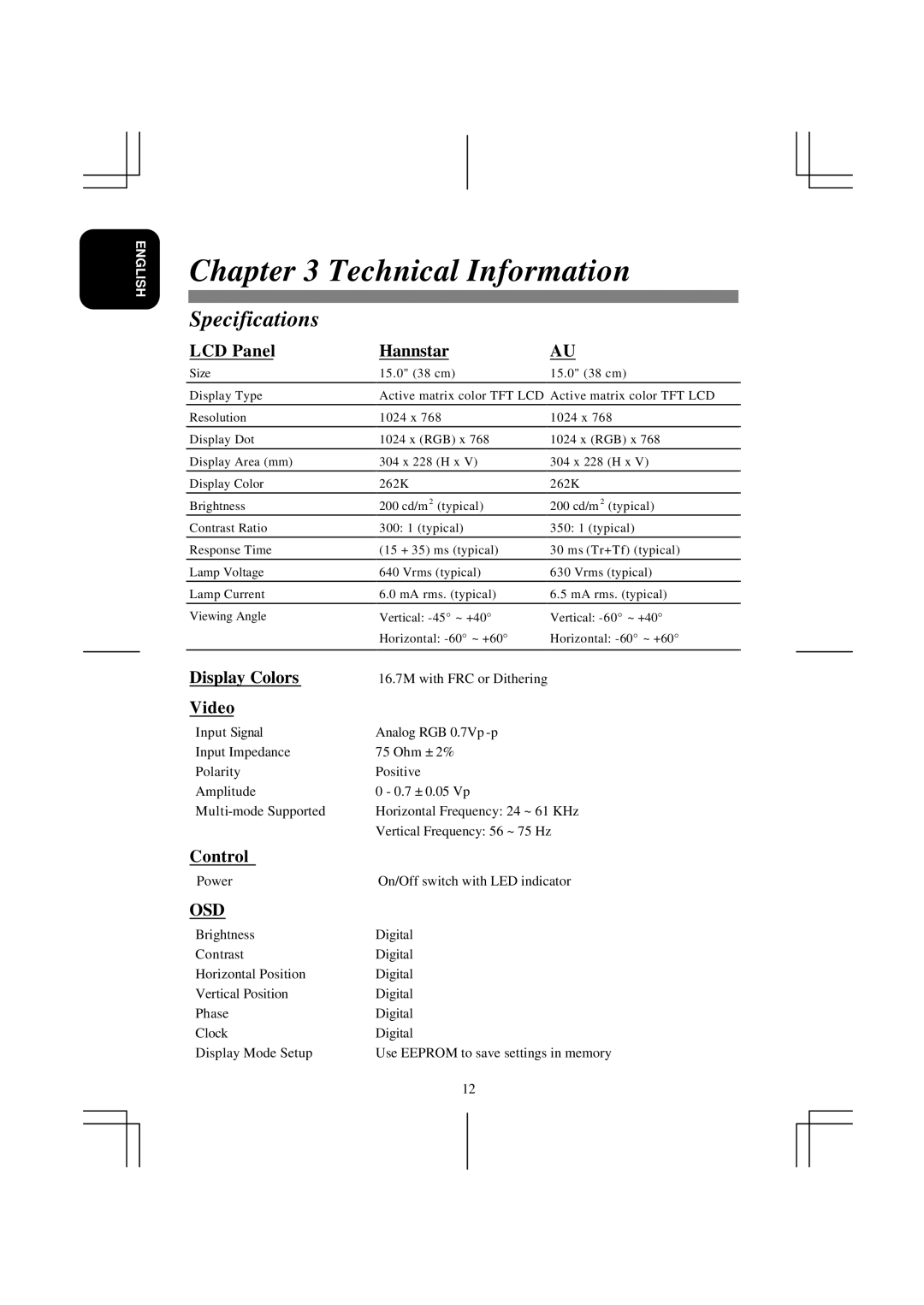 Acer model specifications Technical Information, Specifications 