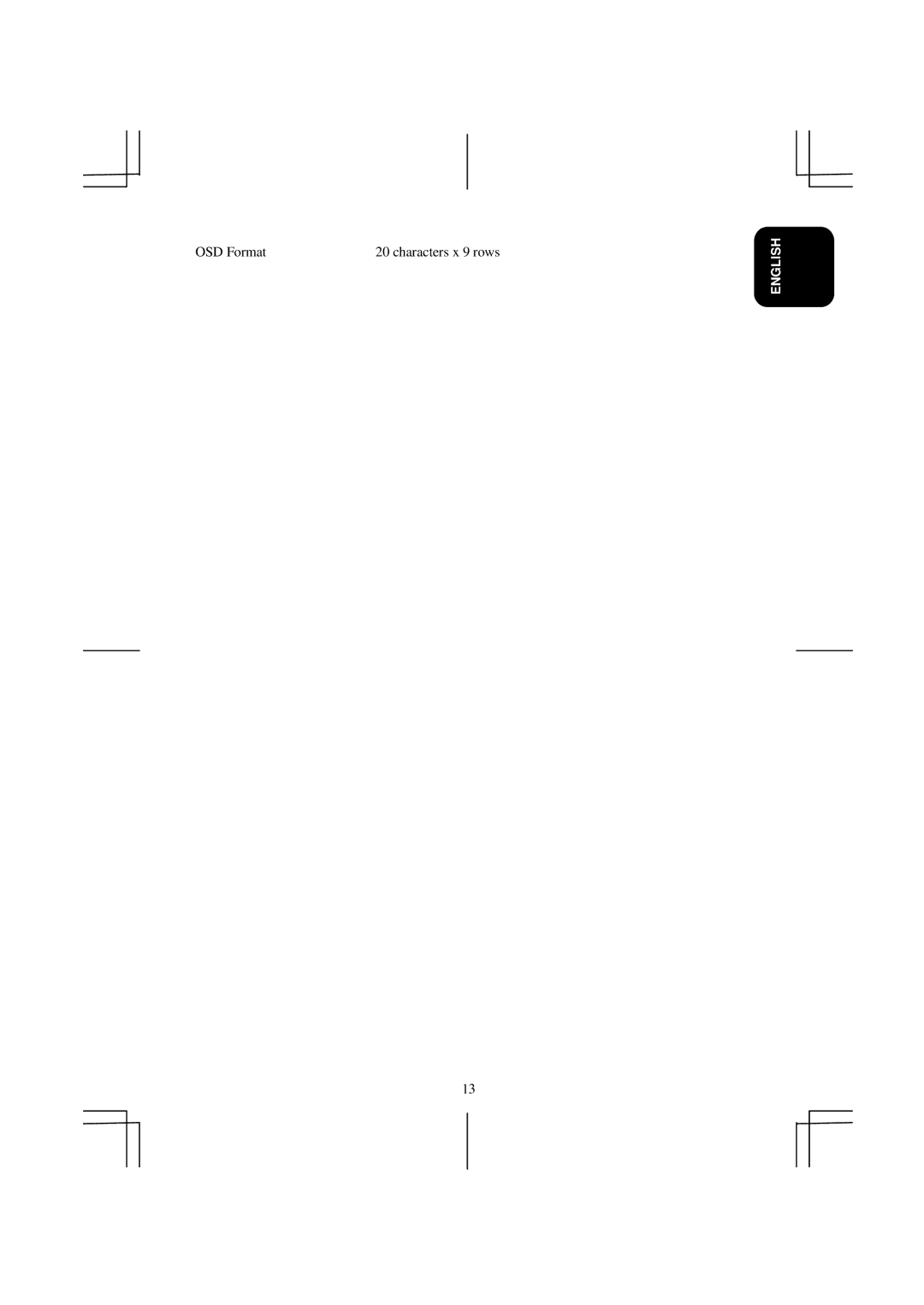 Acer model specifications OSD Format Characters x 9 rows 