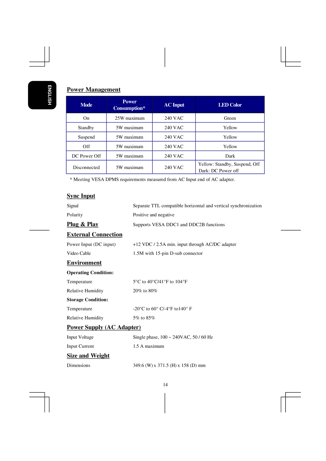 Acer model specifications Plug & Play 