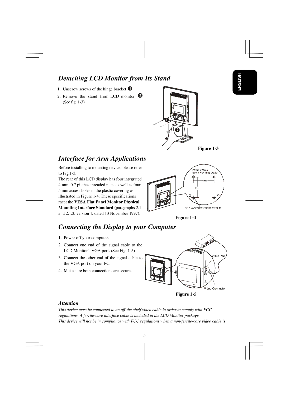 Acer model Detaching LCD Monitor from Its Stand, Interface for Arm Applications, Connecting the Display to your Computer 