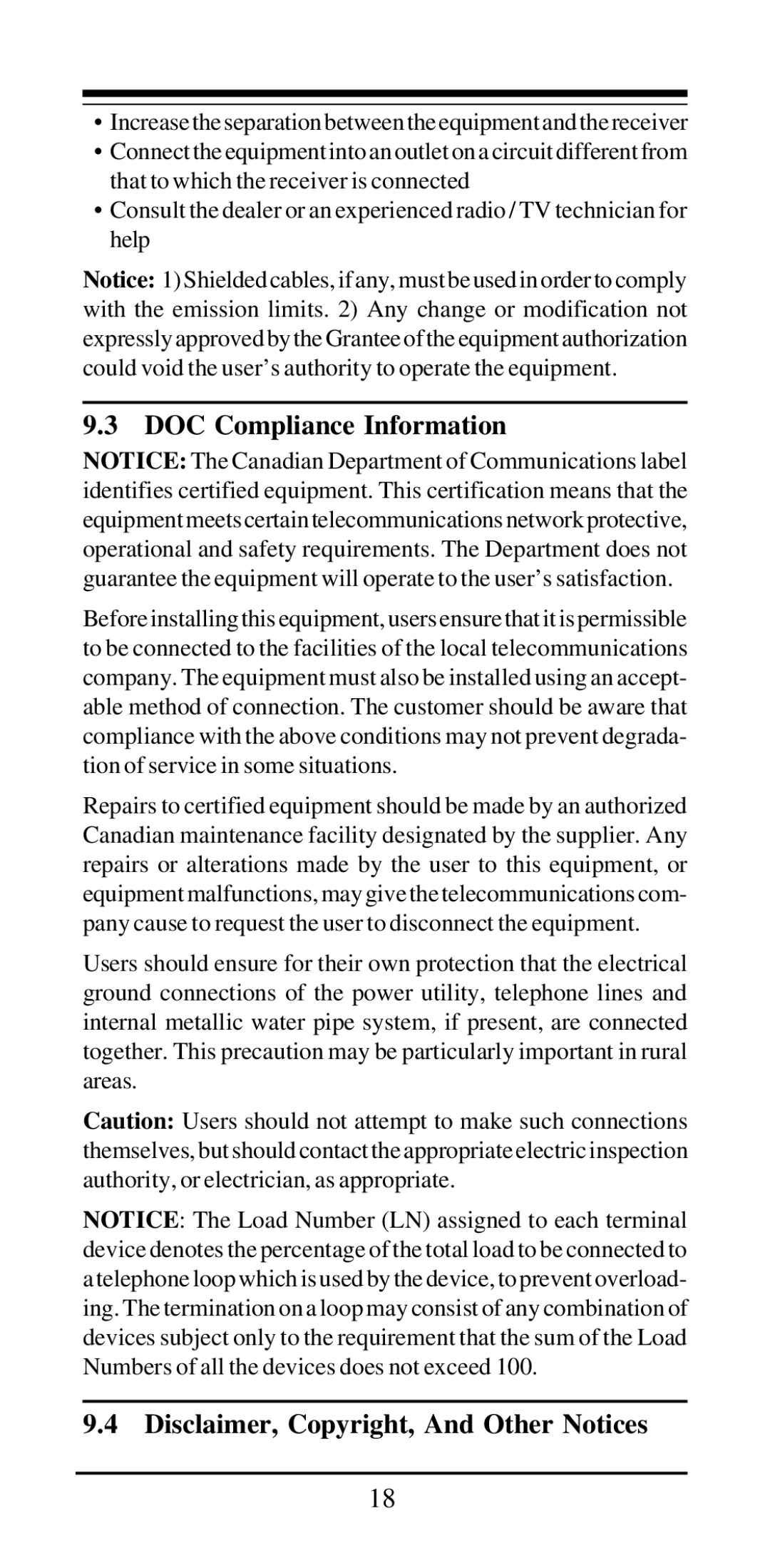 Acer Modemconte user manual DOC Compliance Information, Disclaimer, Copyright, And Other Notices 