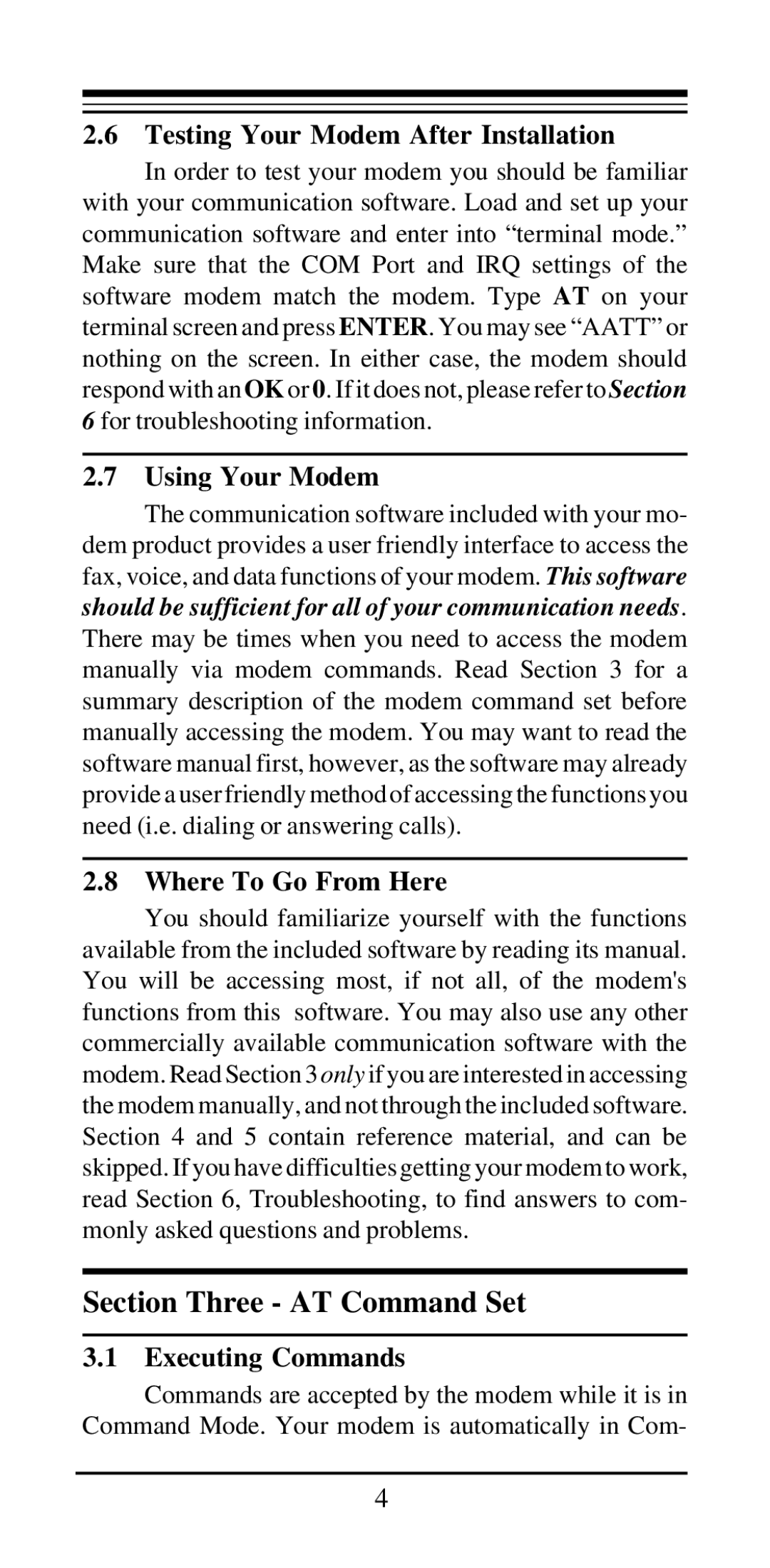 Acer Modemconte Testing Your Modem After Installation, Using Your Modem, Where To Go From Here, Executing Commands 