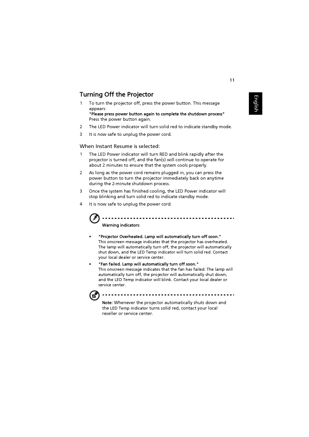 Acer MRJFZ1100A manual Turning Off the Projector 