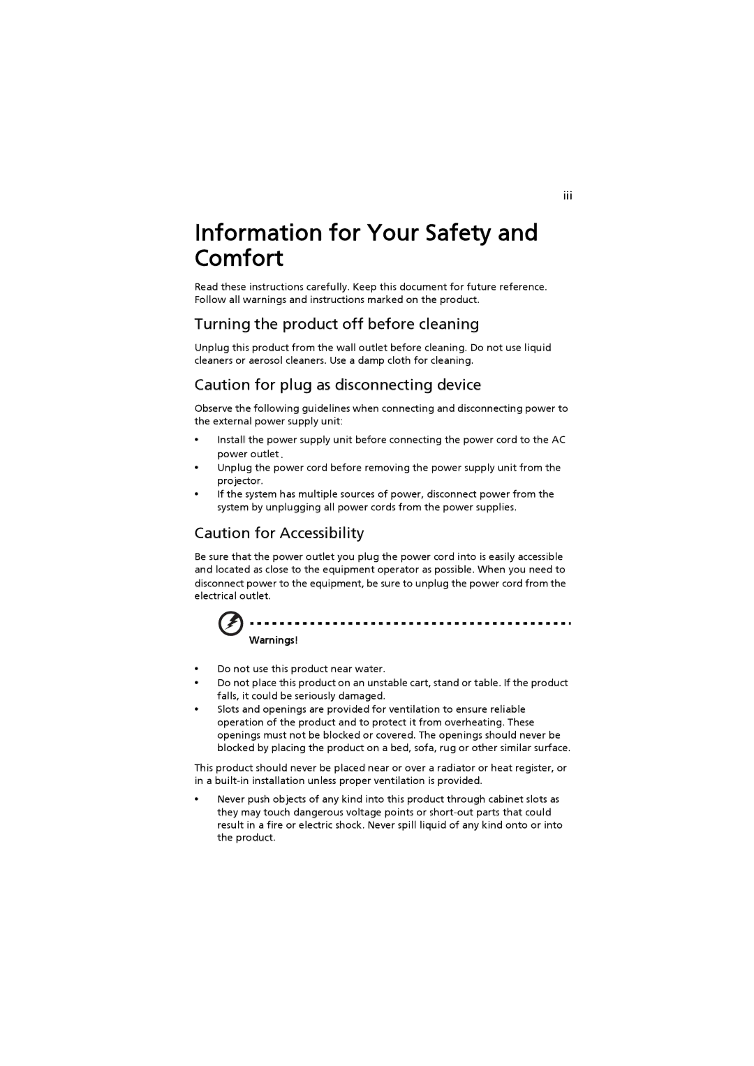 Acer MRJFZ1100A manual Information for Your Safety and Comfort 