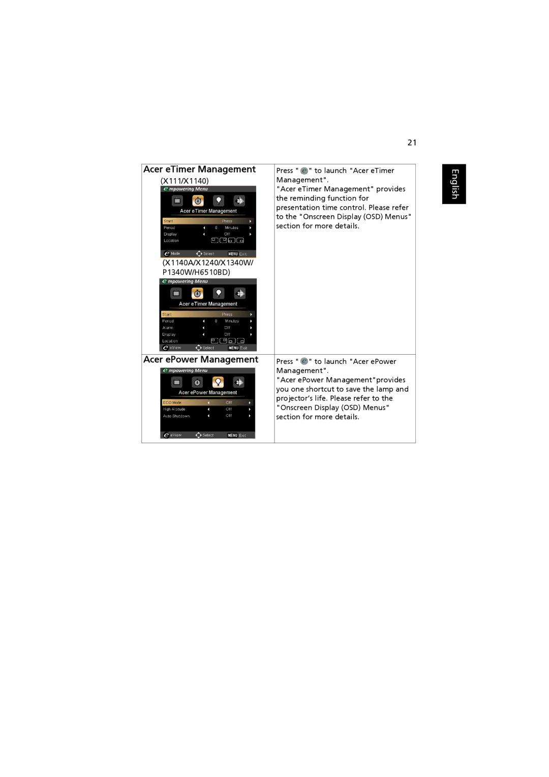 Acer MRJFZ1100A manual Acer eTimer Management 