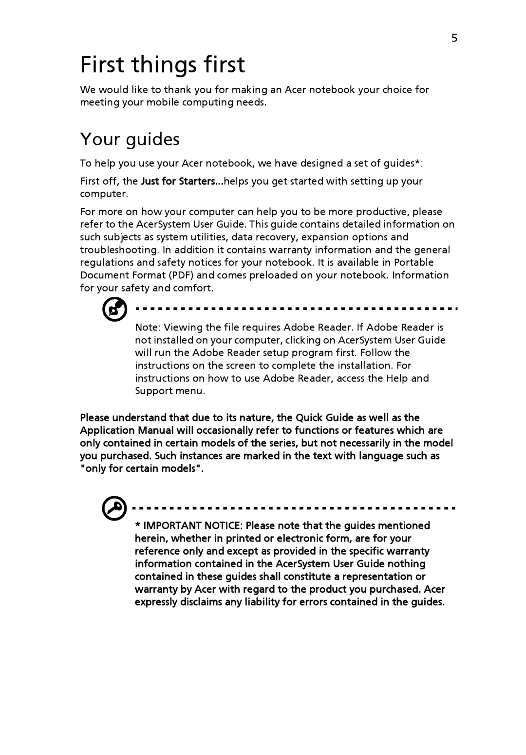 Acer MS2231 manual First things first, Your guides 