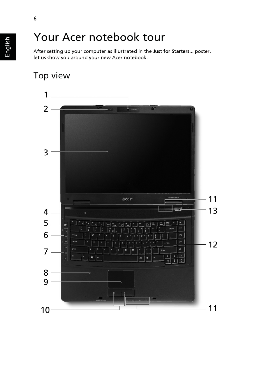 Acer MS2231 manual Your Acer notebook tour, Top view 