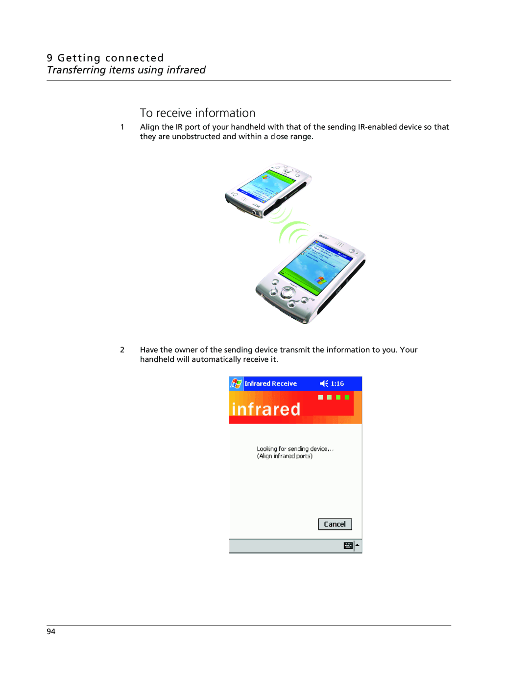 Acer N10 manual To receive information 