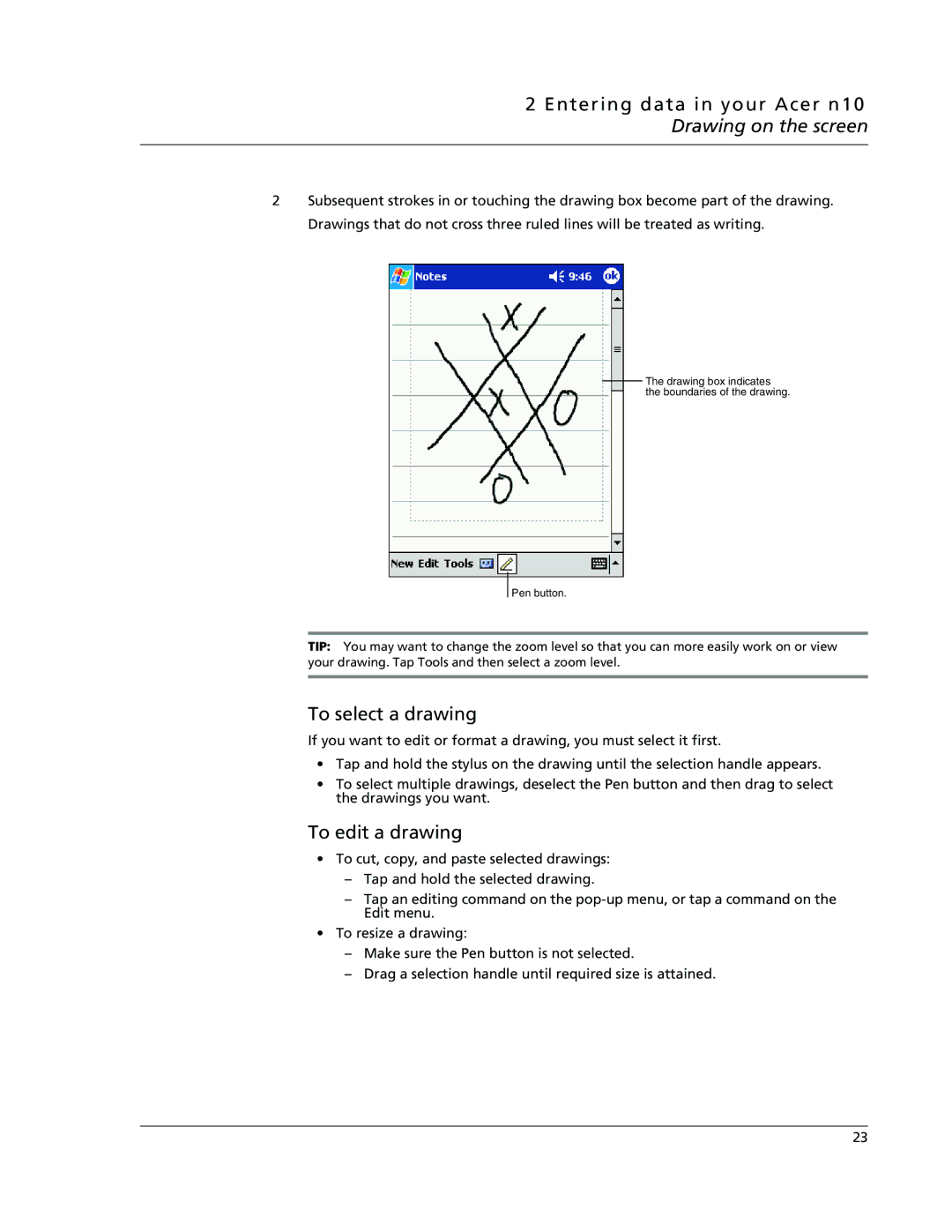 Acer N10 manual To select a drawing, To edit a drawing 