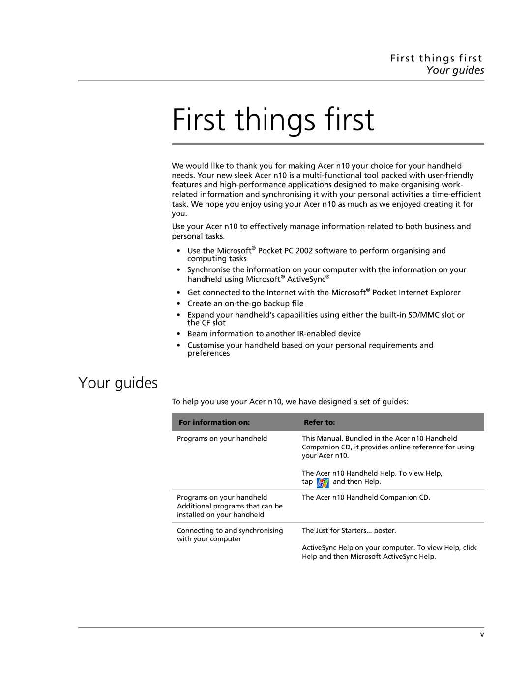 Acer N10 manual Your guides, First things first 