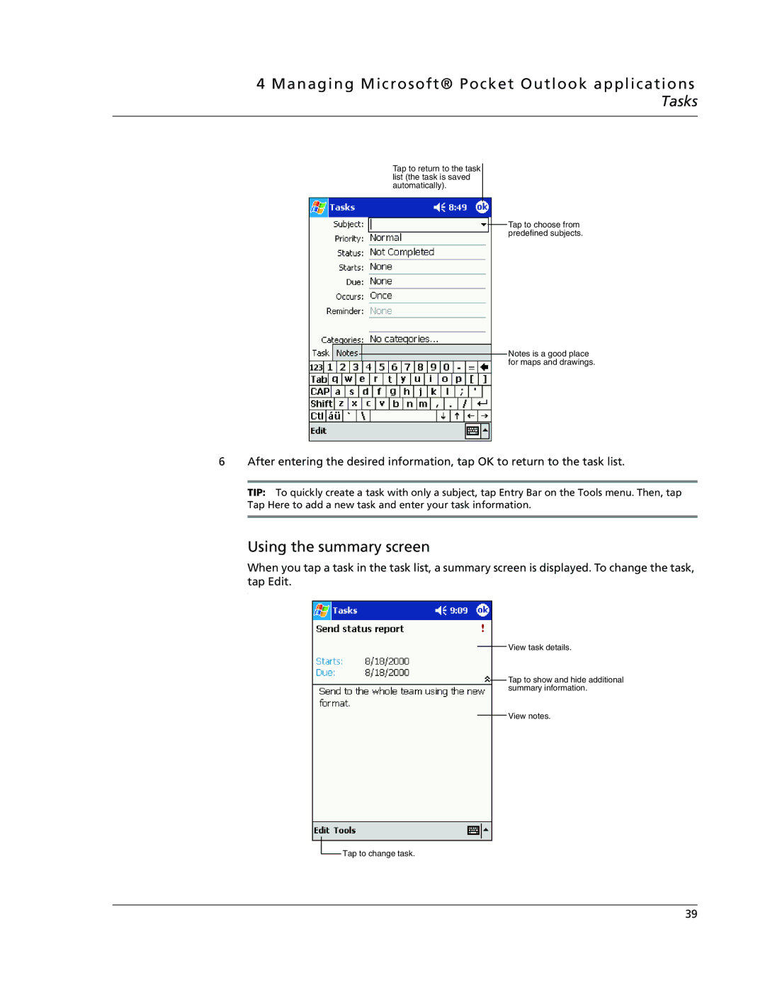 Acer N10 manual Using the summary screen 