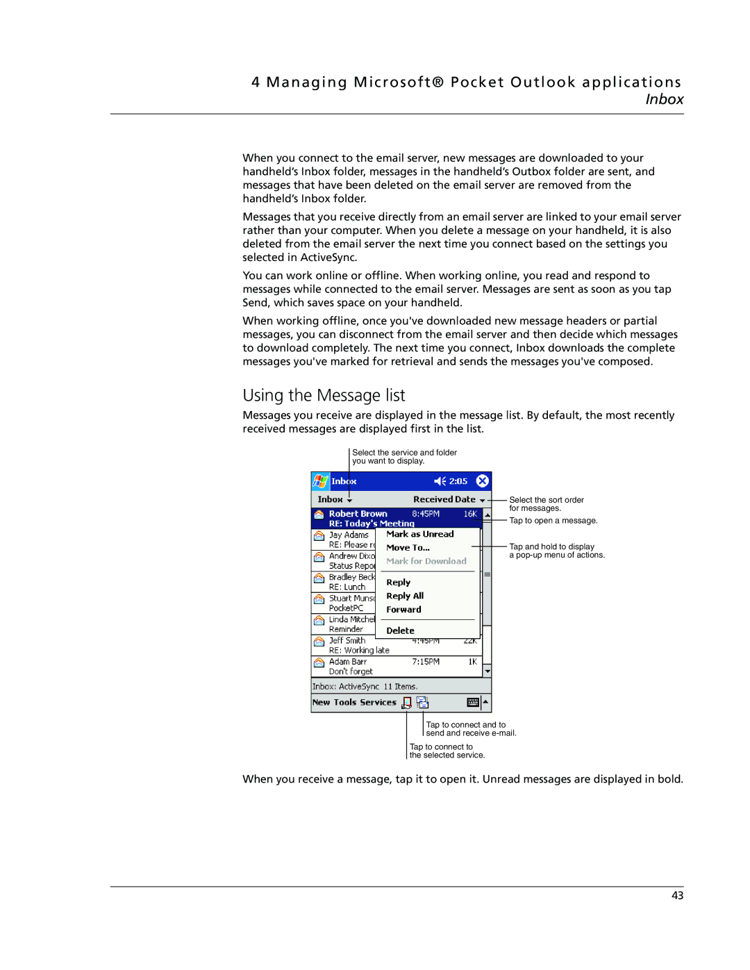 Acer N10 manual Using the Message list 