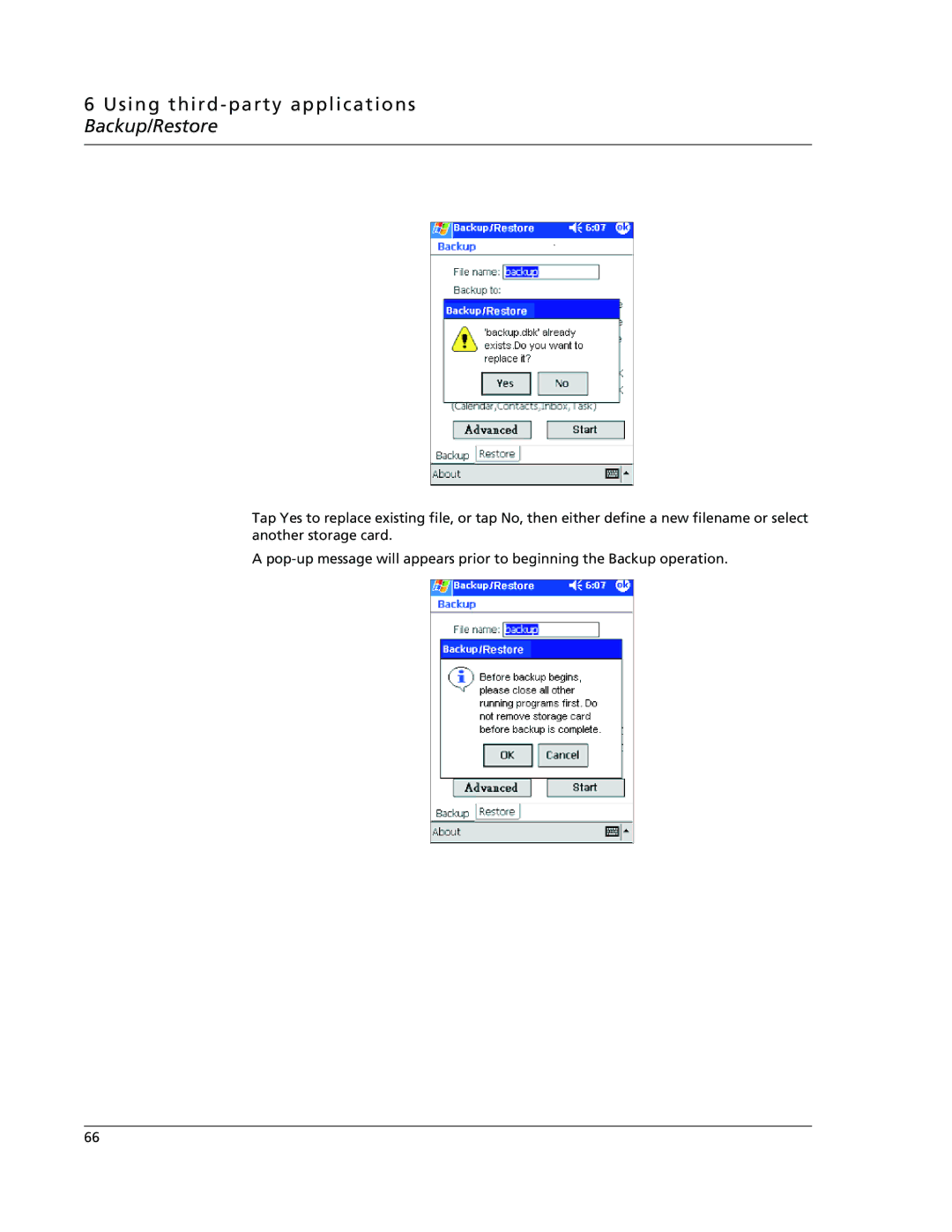 Acer N10 manual Using third -party applications Backup/Restore 